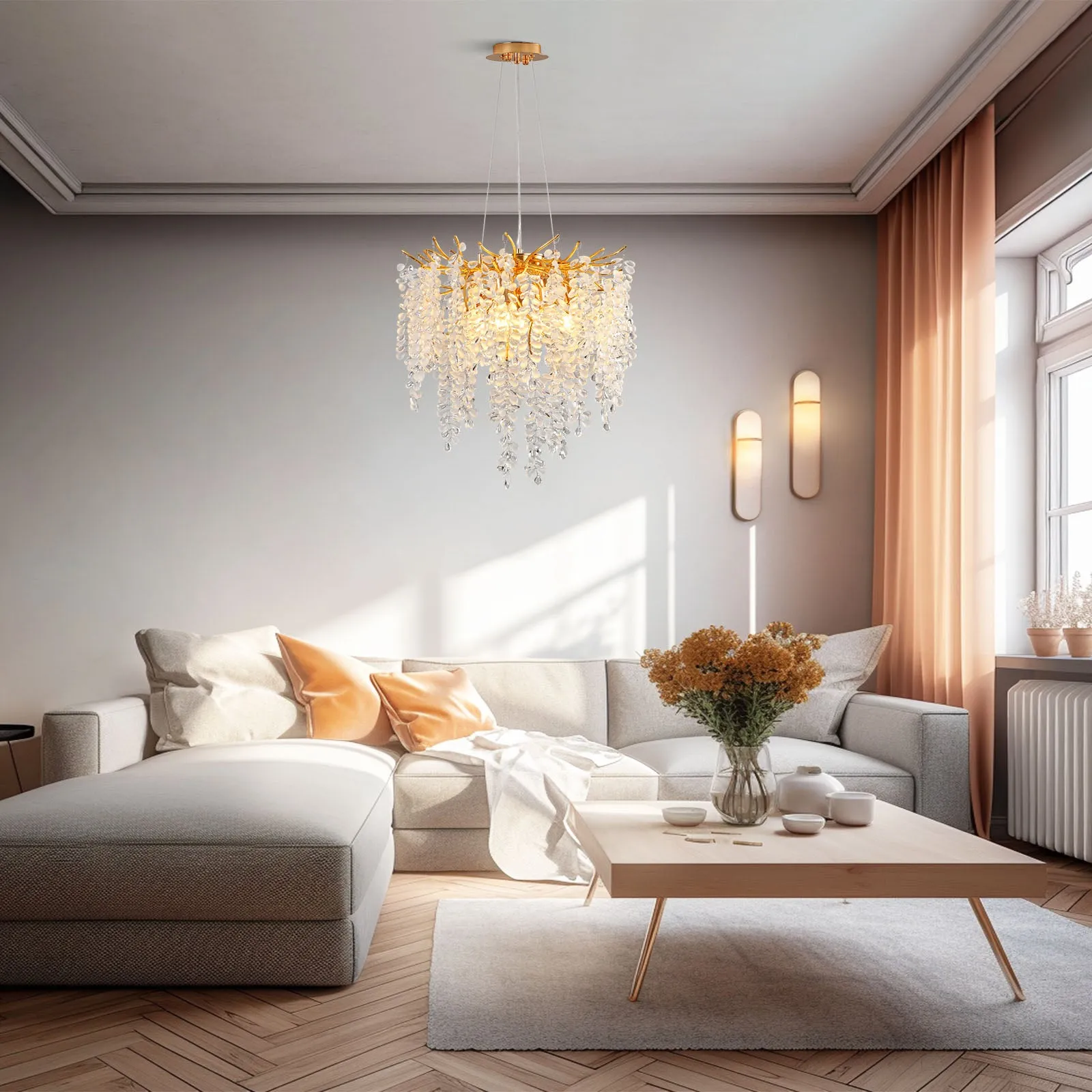 18" Orison Crystal Ceiling Light Fixture, Elegant Flush Mount Lighting, Perfect for Living Room(Bulbs not included)