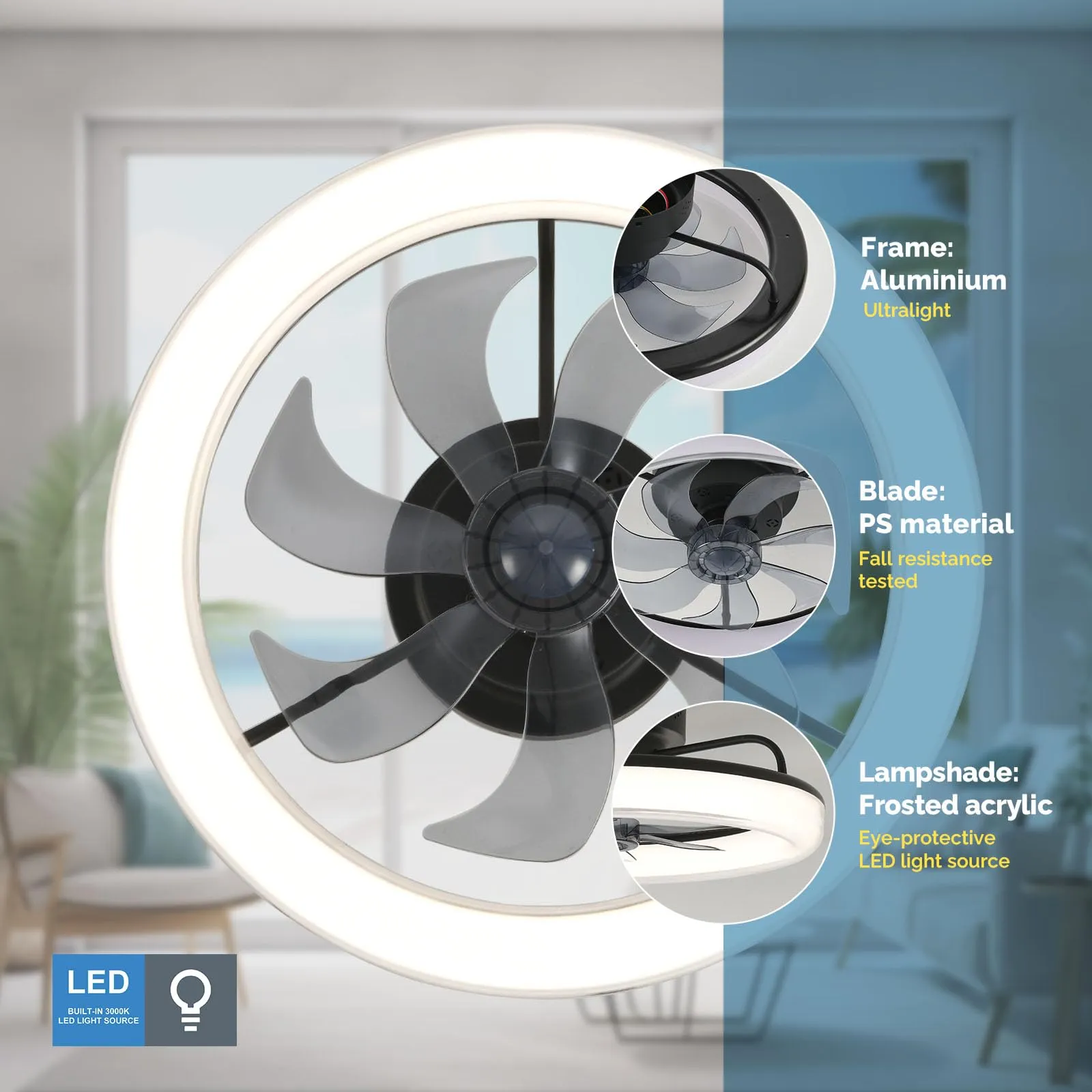 20" CHANFOK Orison Flush Mount Ceiling Fan with Light