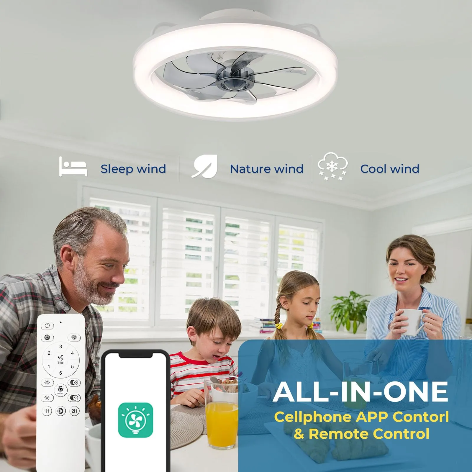 20" CHANFOK Orison Flush Mount Ceiling Fan with Light