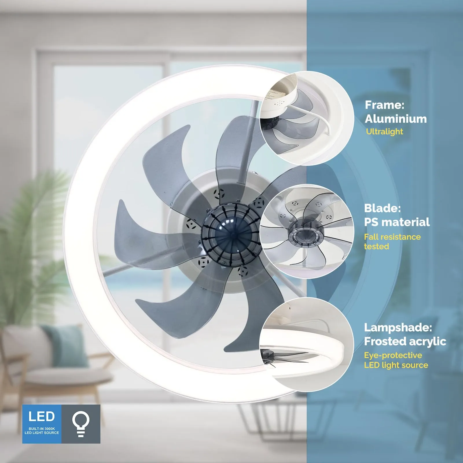 20" CHANFOK Orison Flush Mount Ceiling Fan with Light