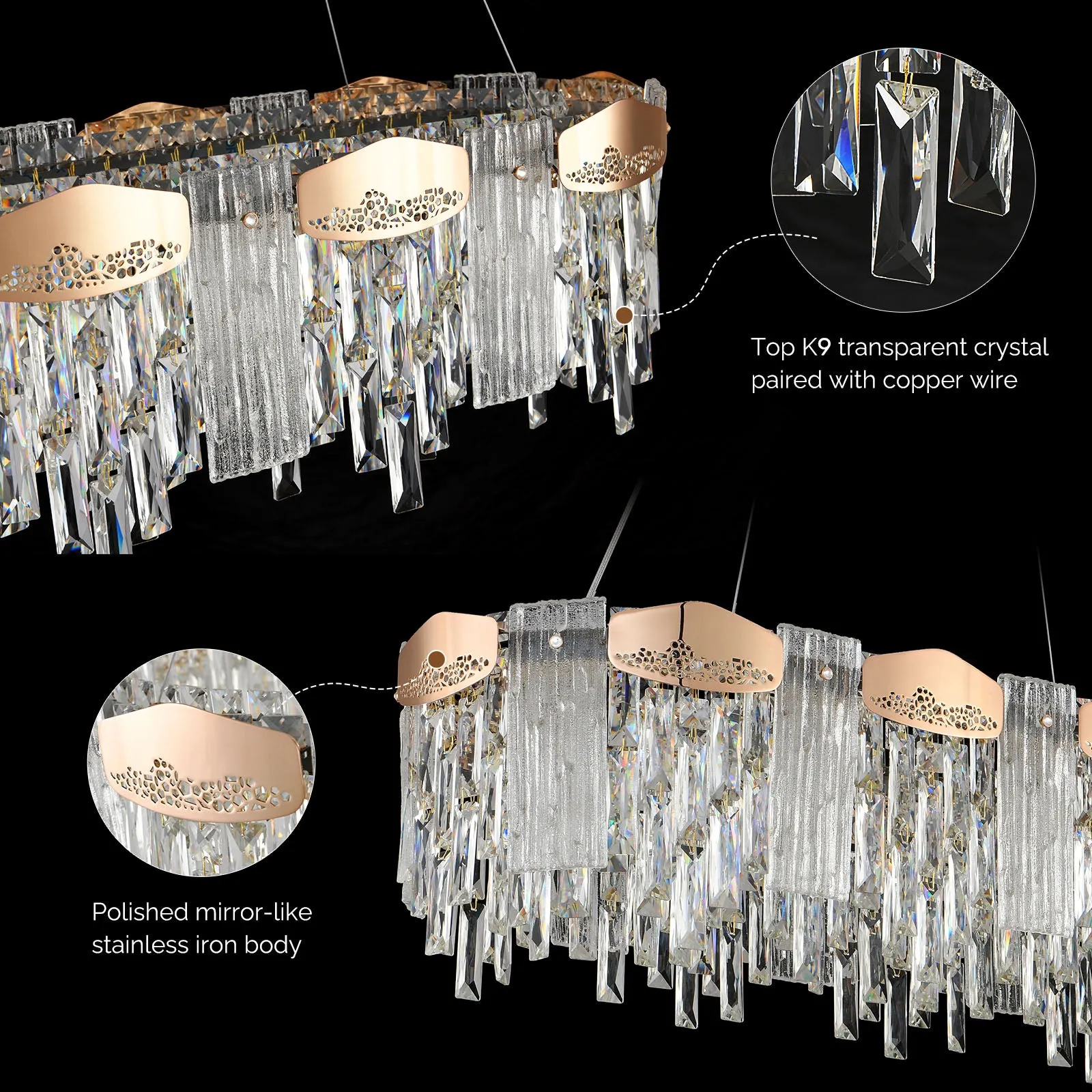 23.2" Orison Gold Chandeliers Modern Crystal Chandelier Pendant LED Light Fixture for Dining Living Room Kitchen Islan