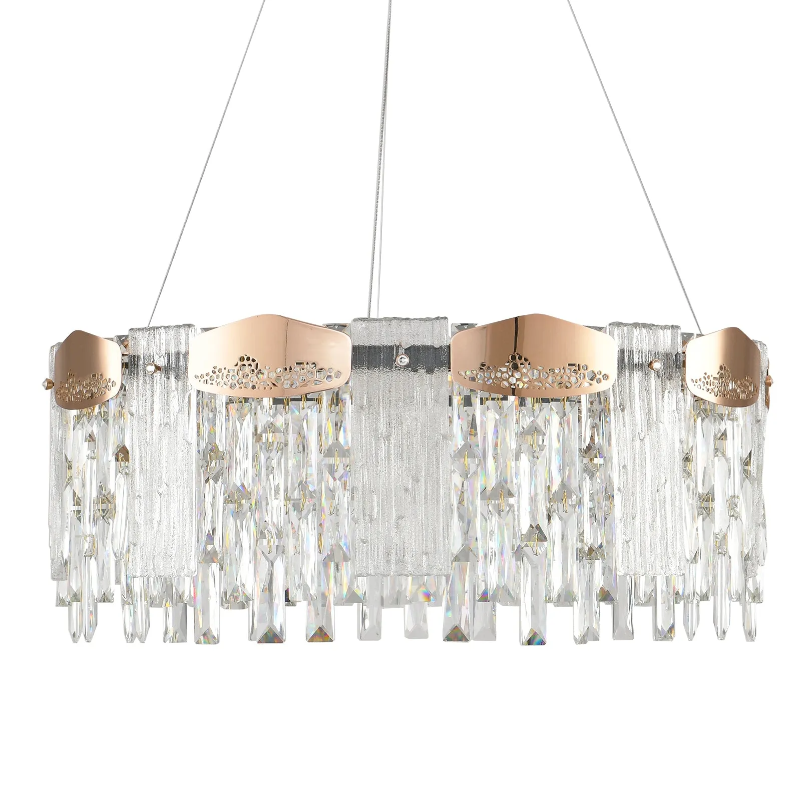 23.2" Orison Gold Round Raindrop Chandelier Lighting, Luxury Adjustable Hanging Pendant Light Fixture for Living Dining Room