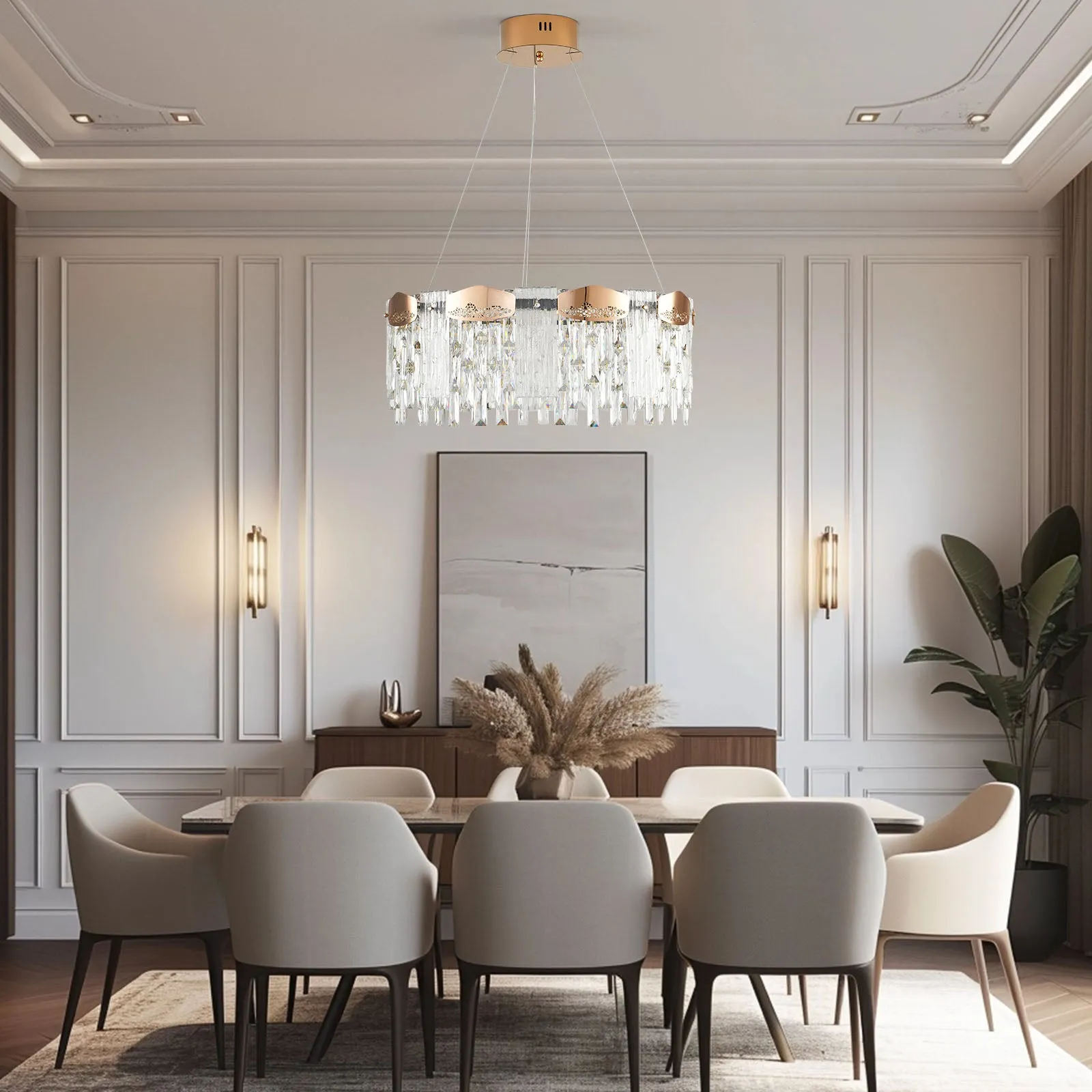 23.2" Orison Gold Round Raindrop Chandelier Lighting, Luxury Adjustable Hanging Pendant Light Fixture for Living Dining Room