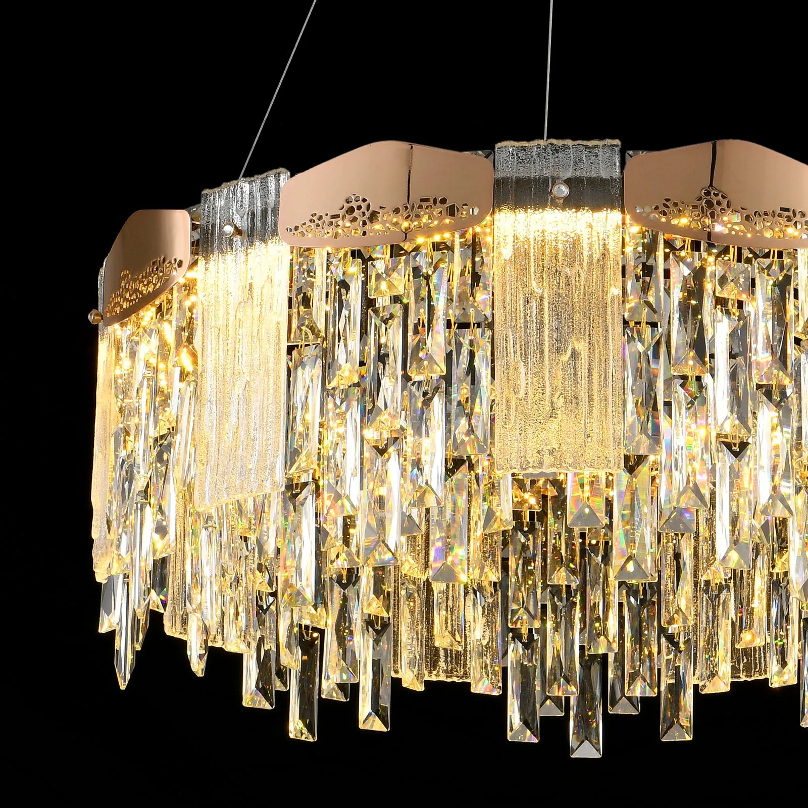 23.2" Orison Gold Round Raindrop Chandelier Lighting, Luxury Adjustable Hanging Pendant Light Fixture for Living Dining Room