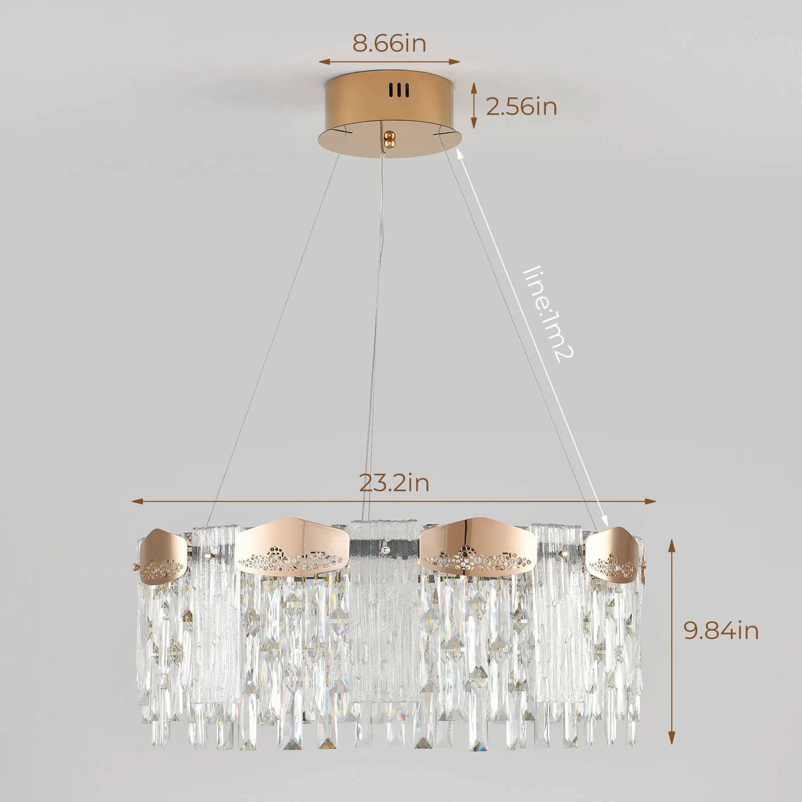 23.2" Orison Gold Round Raindrop Chandelier Lighting, Luxury Adjustable Hanging Pendant Light Fixture for Living Dining Room