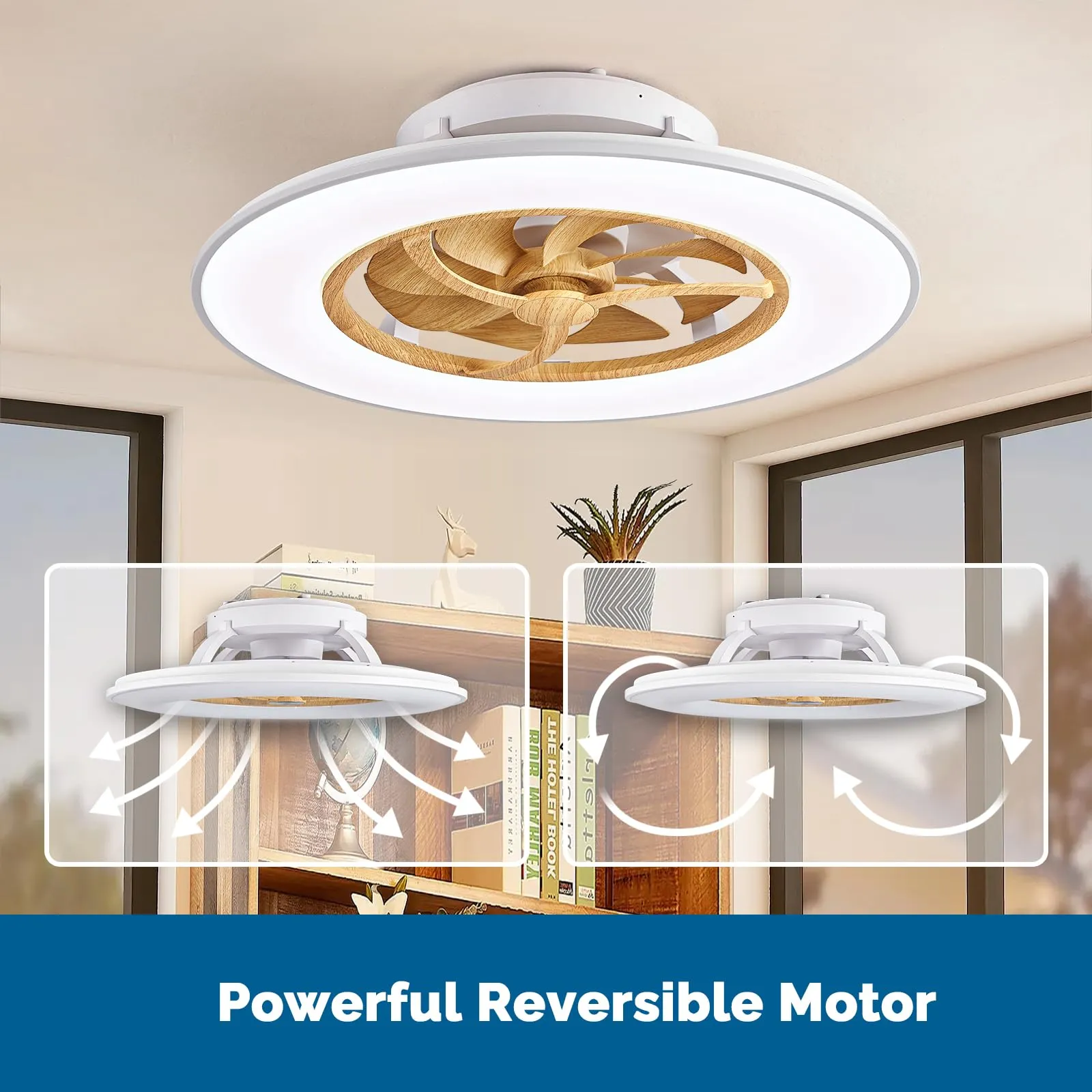 23" Orison Bladeless Ceiling Fan with Light, Timing with Remote Control-Wood