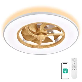23" Orison Bladeless Ceiling Fan with Light, Timing with Remote Control-Wood