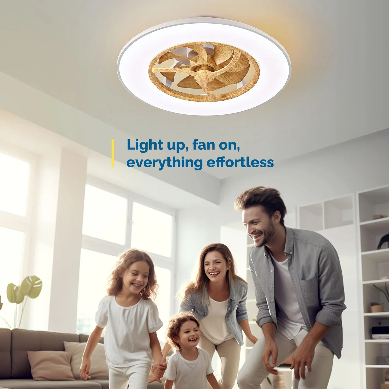 23" Orison Bladeless Ceiling Fan with Light, Timing with Remote Control-Wood