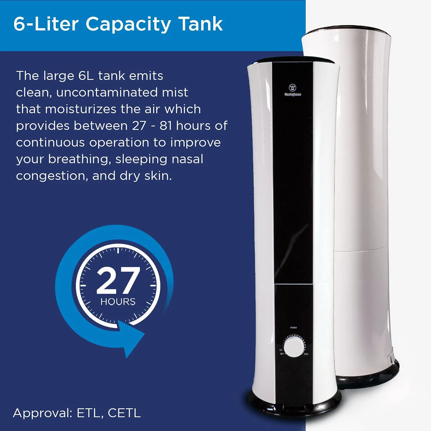 28-inch Cool Mist Ultrasonic Tower Humidifier