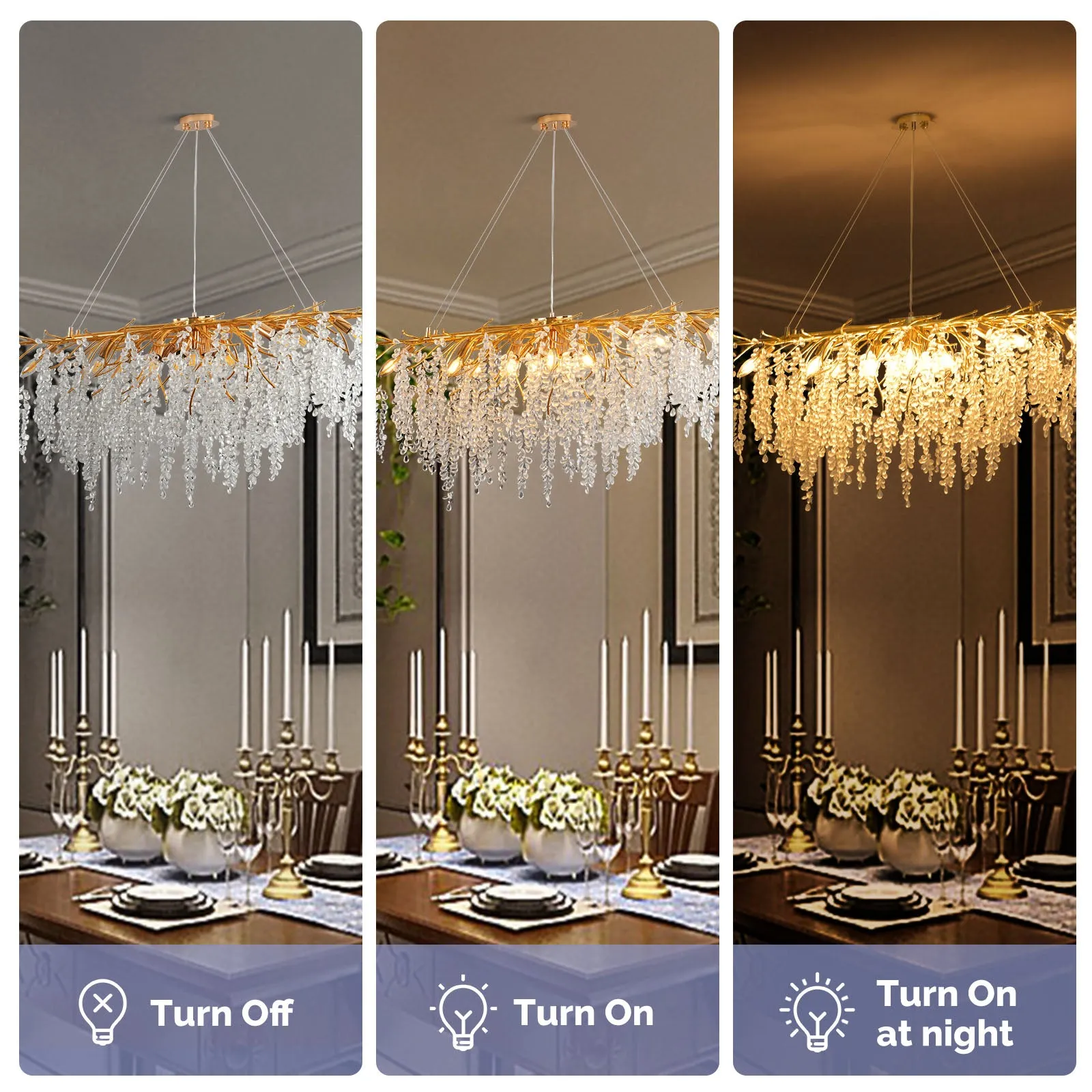 48" Orison Crystal Chandelier Ceiling Light Fixture, Elegant Lighting, Perfect for Dining Room(Bulbs not included)