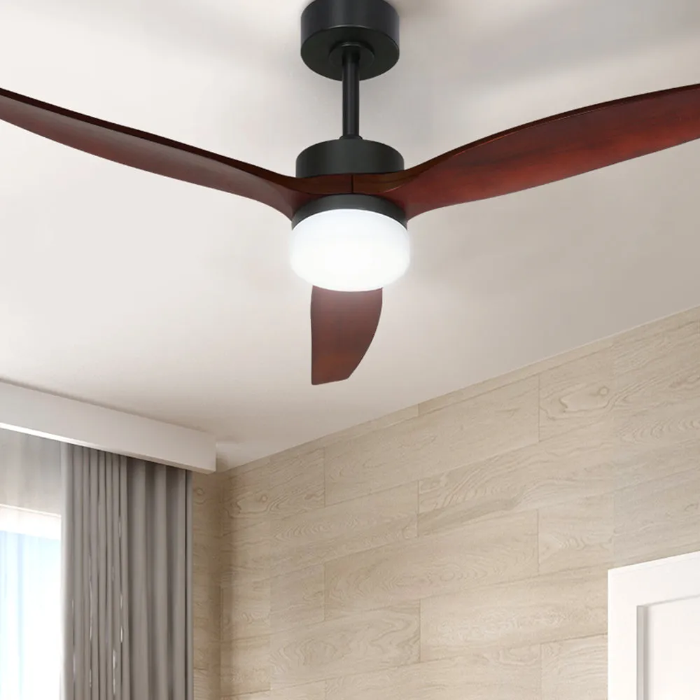 52'' Ceiling Fan LED Light Remote Control Wooden Blades Dark Wood Fans