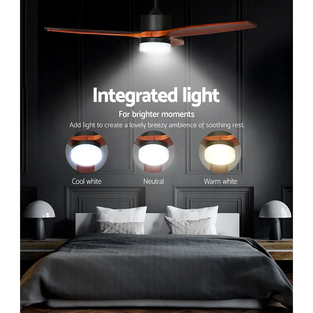 52'' Ceiling Fan LED Light Remote Control Wooden Blades Dark Wood Fans