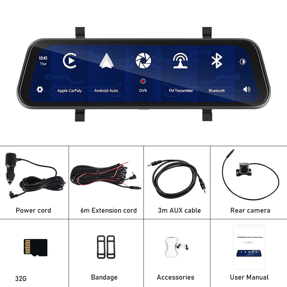 9.66-inch Car Multimedia Player FM Carplay 24 Hours Monitoring HD