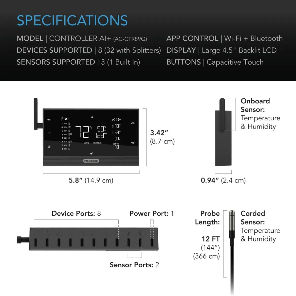AC Infinity BLUETOOTH/WIFI AI Powered Environmental CONTROLLER AI 
