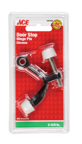 Ace 2-5/8 in. W Metal Chrome Silver Hinge Pin Door Stop Mounts to door and wall