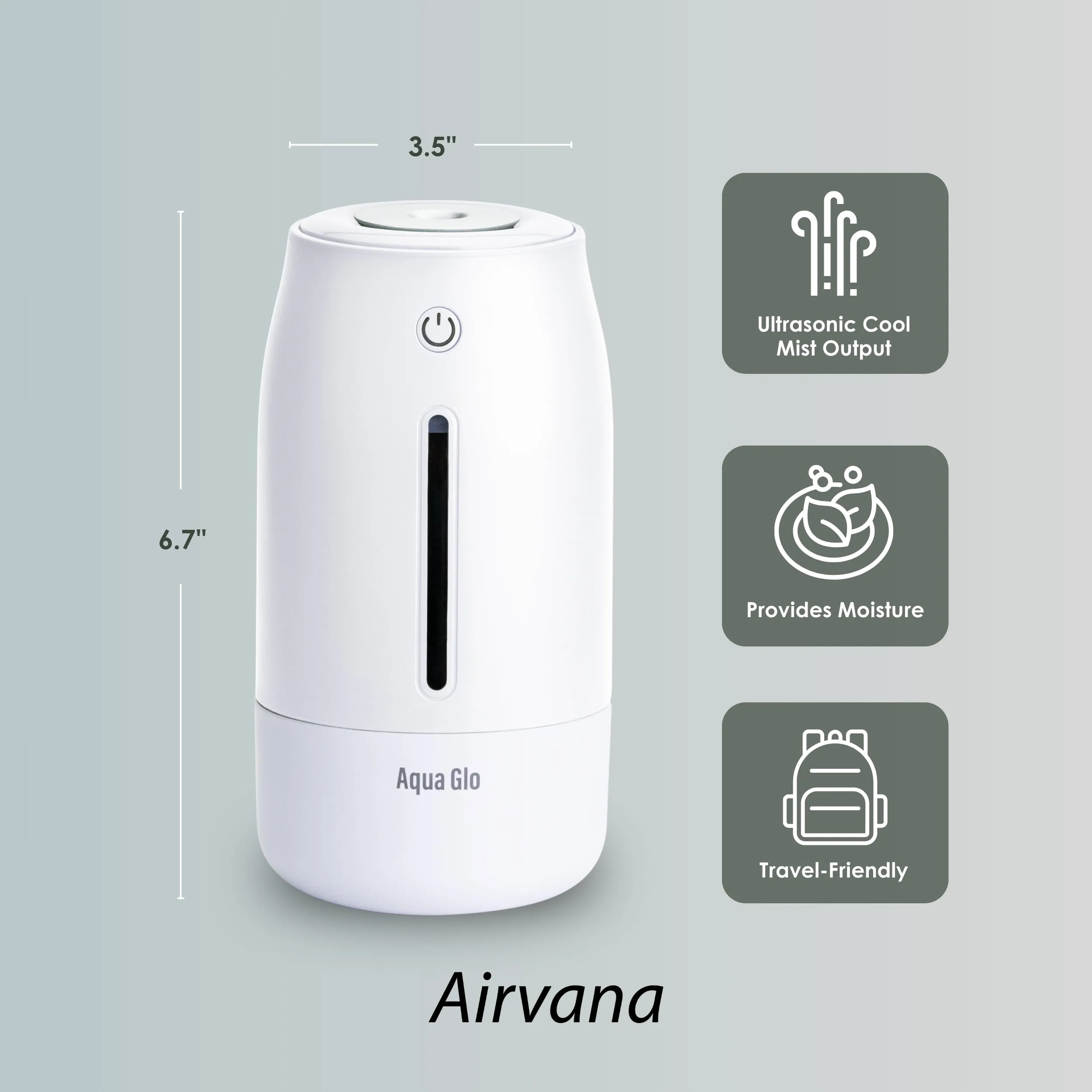 Airvana Aqua Glo Personal, Portable Humidifiers for Bedroom – Ultrasonic Cool Mist Humidifier with Built In Rechargeable Battery. Air Humidifier for Baby, Plants, Home, Office, Travel.