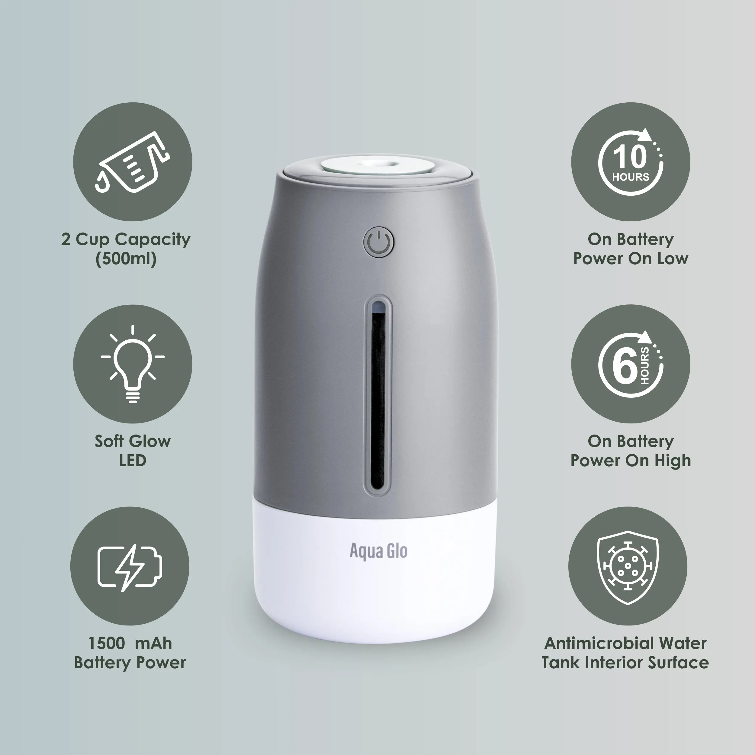 Airvana Aqua Glo Personal, Portable Humidifiers for Bedroom – Ultrasonic Cool Mist Humidifier with Built In Rechargeable Battery. Air Humidifier for Baby, Plants, Home, Office, Travel.
