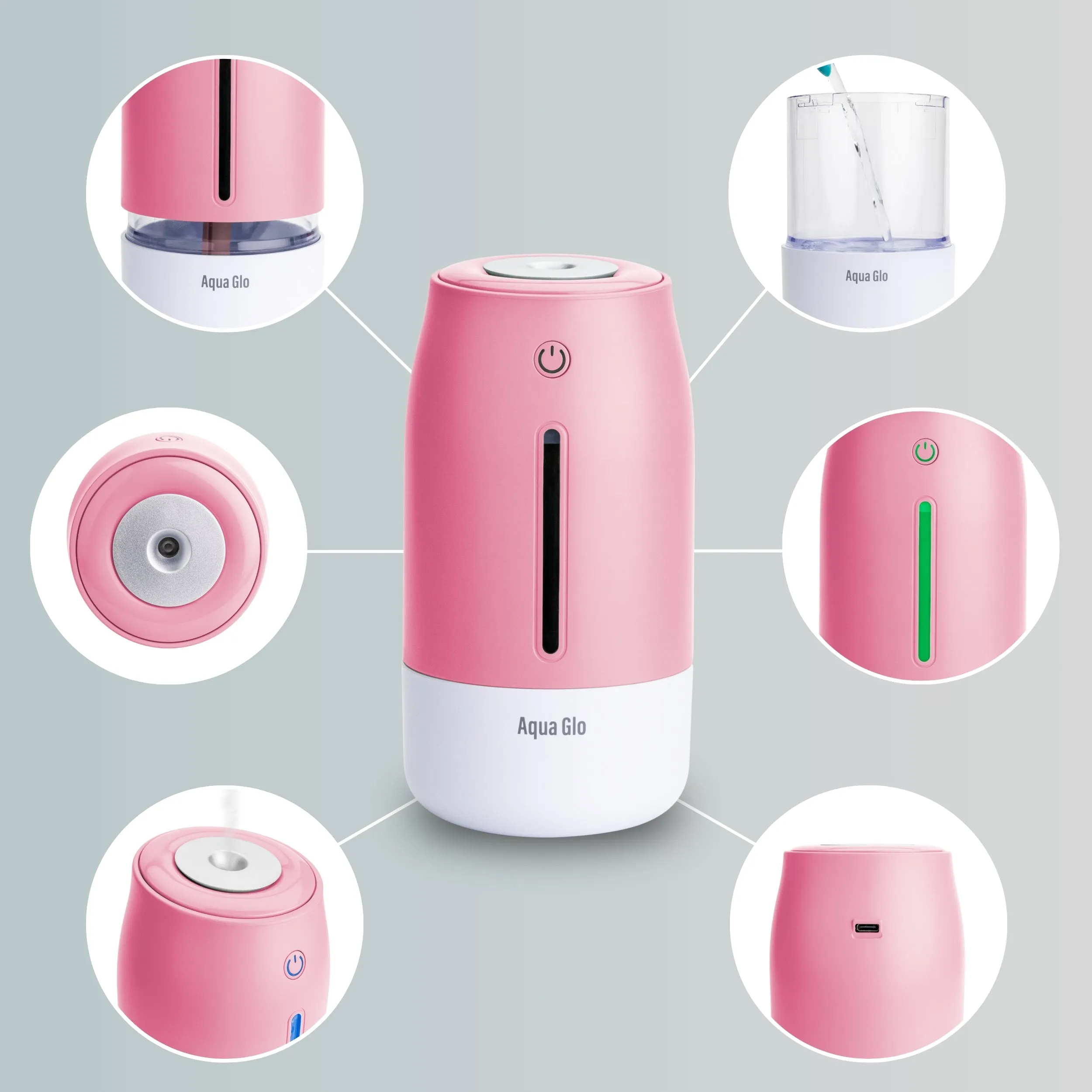 Airvana Aqua Glo Personal, Portable Humidifiers for Bedroom – Ultrasonic Cool Mist Humidifier with Built In Rechargeable Battery. Air Humidifier for Baby, Plants, Home, Office, Travel.
