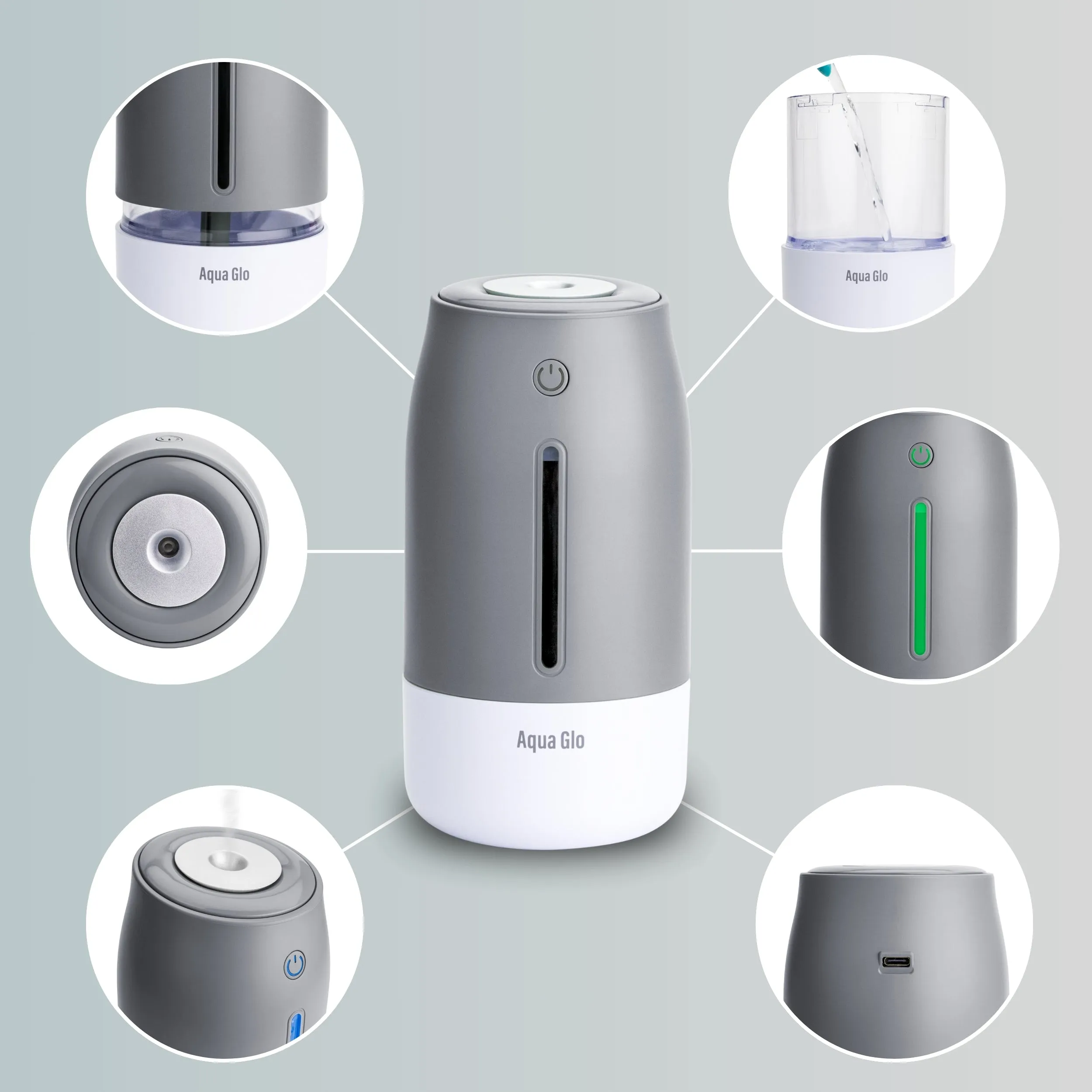 Airvana Aqua Glo Personal, Portable Humidifiers for Bedroom – Ultrasonic Cool Mist Humidifier with Built In Rechargeable Battery. Air Humidifier for Baby, Plants, Home, Office, Travel.