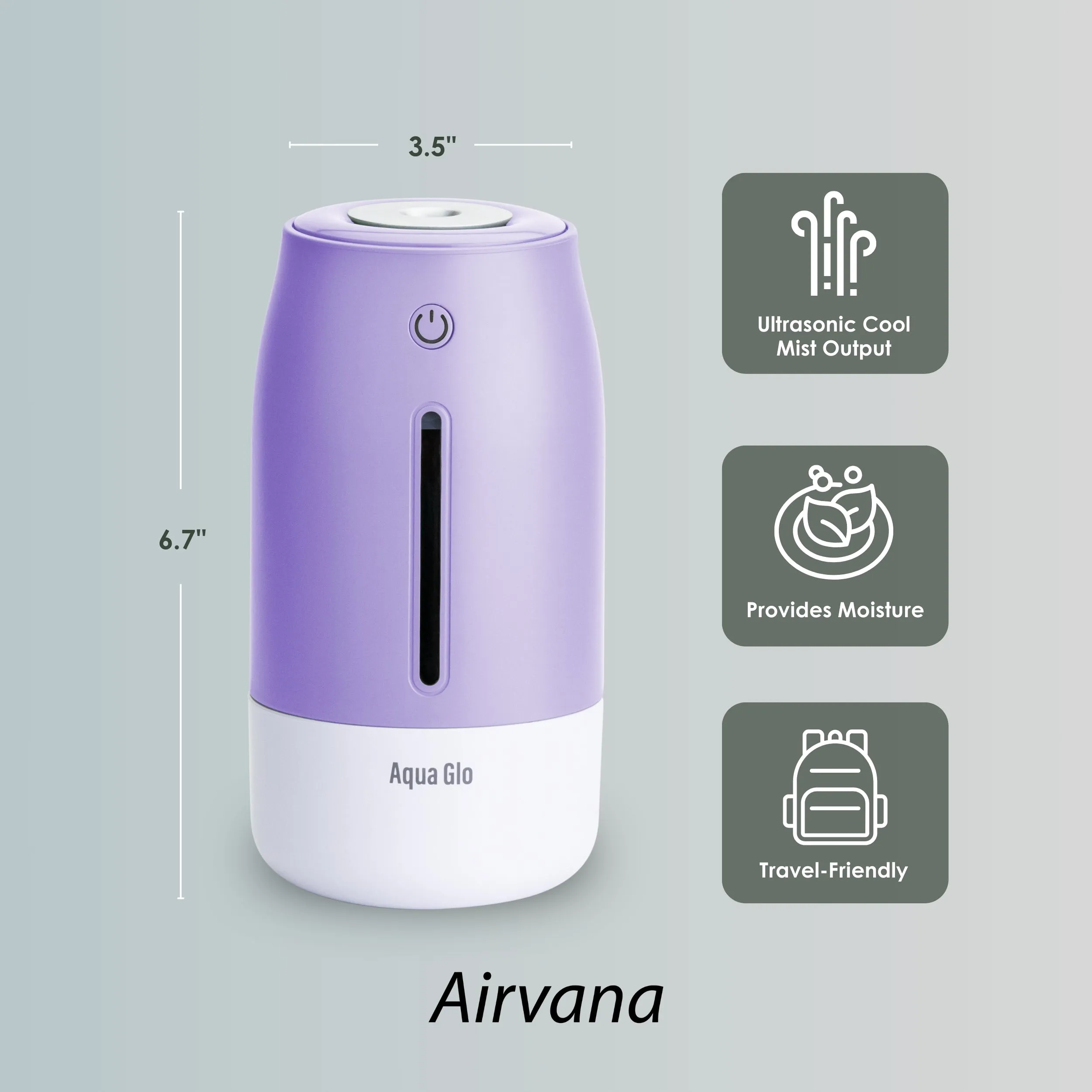 Airvana Aqua Glo Personal, Portable Humidifiers for Bedroom – Ultrasonic Cool Mist Humidifier with Built In Rechargeable Battery. Air Humidifier for Baby, Plants, Home, Office, Travel.