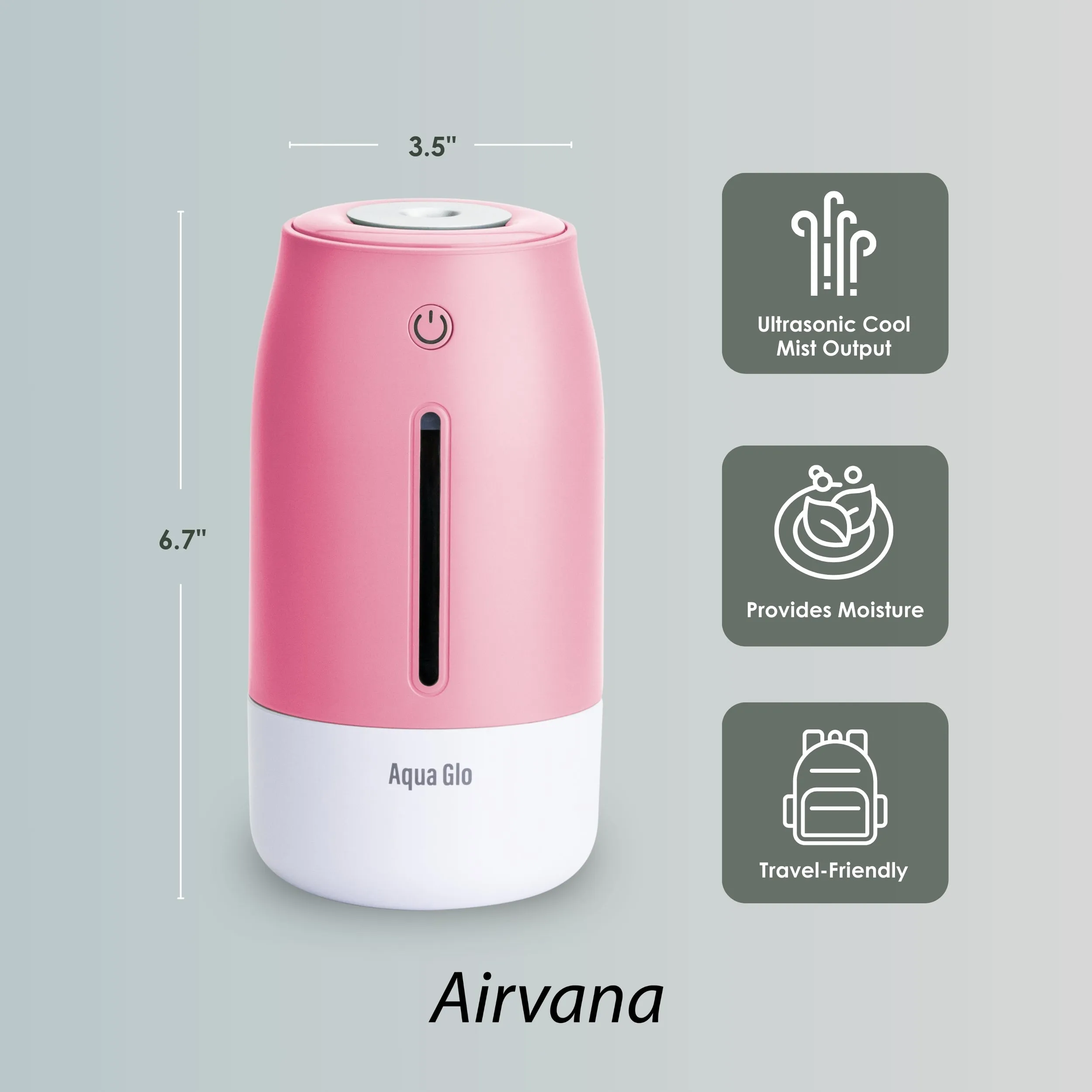 Airvana Aqua Glo Personal, Portable Humidifiers for Bedroom – Ultrasonic Cool Mist Humidifier with Built In Rechargeable Battery. Air Humidifier for Baby, Plants, Home, Office, Travel.