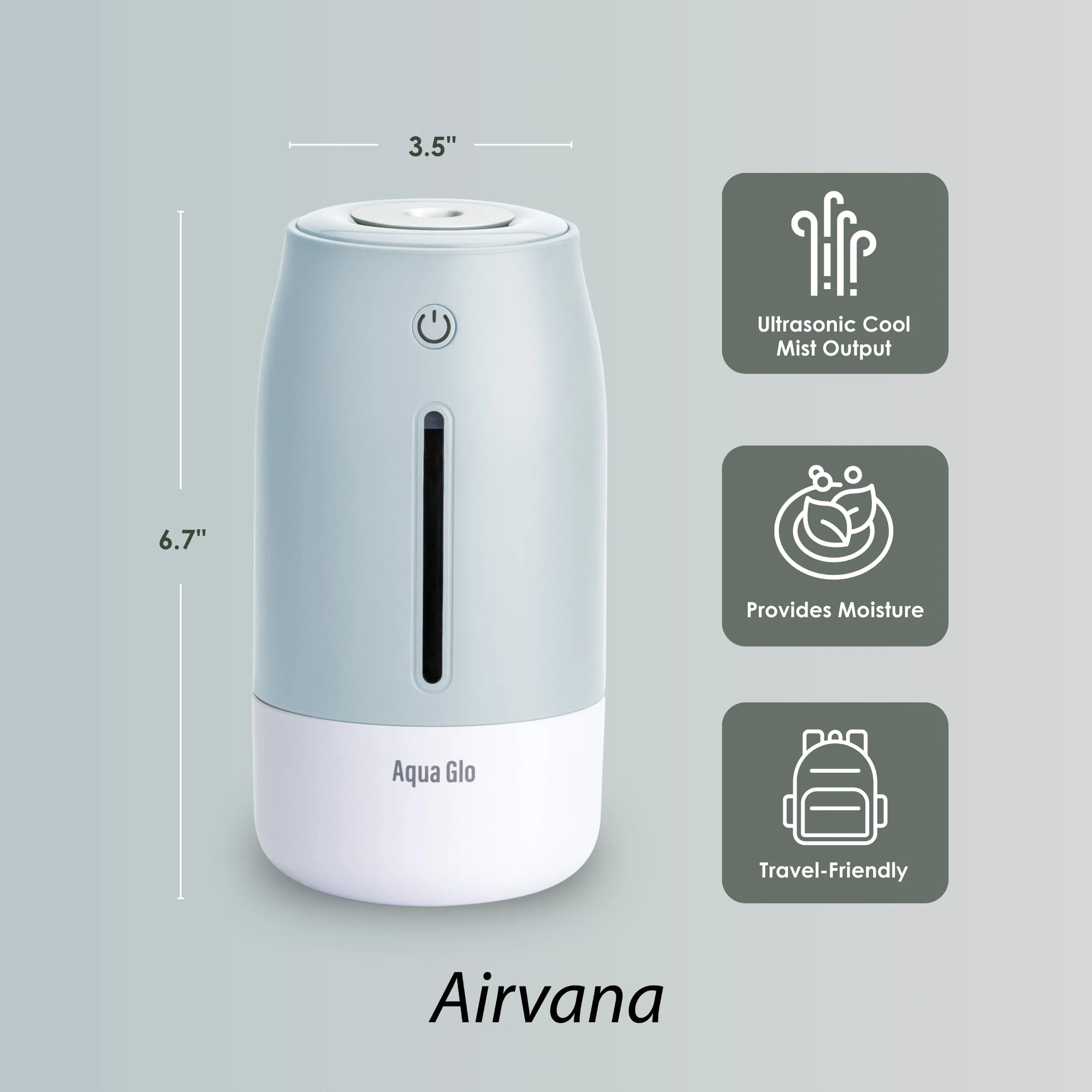 Airvana Aqua Glo Personal, Portable Humidifiers for Bedroom – Ultrasonic Cool Mist Humidifier with Built In Rechargeable Battery. Air Humidifier for Baby, Plants, Home, Office, Travel.