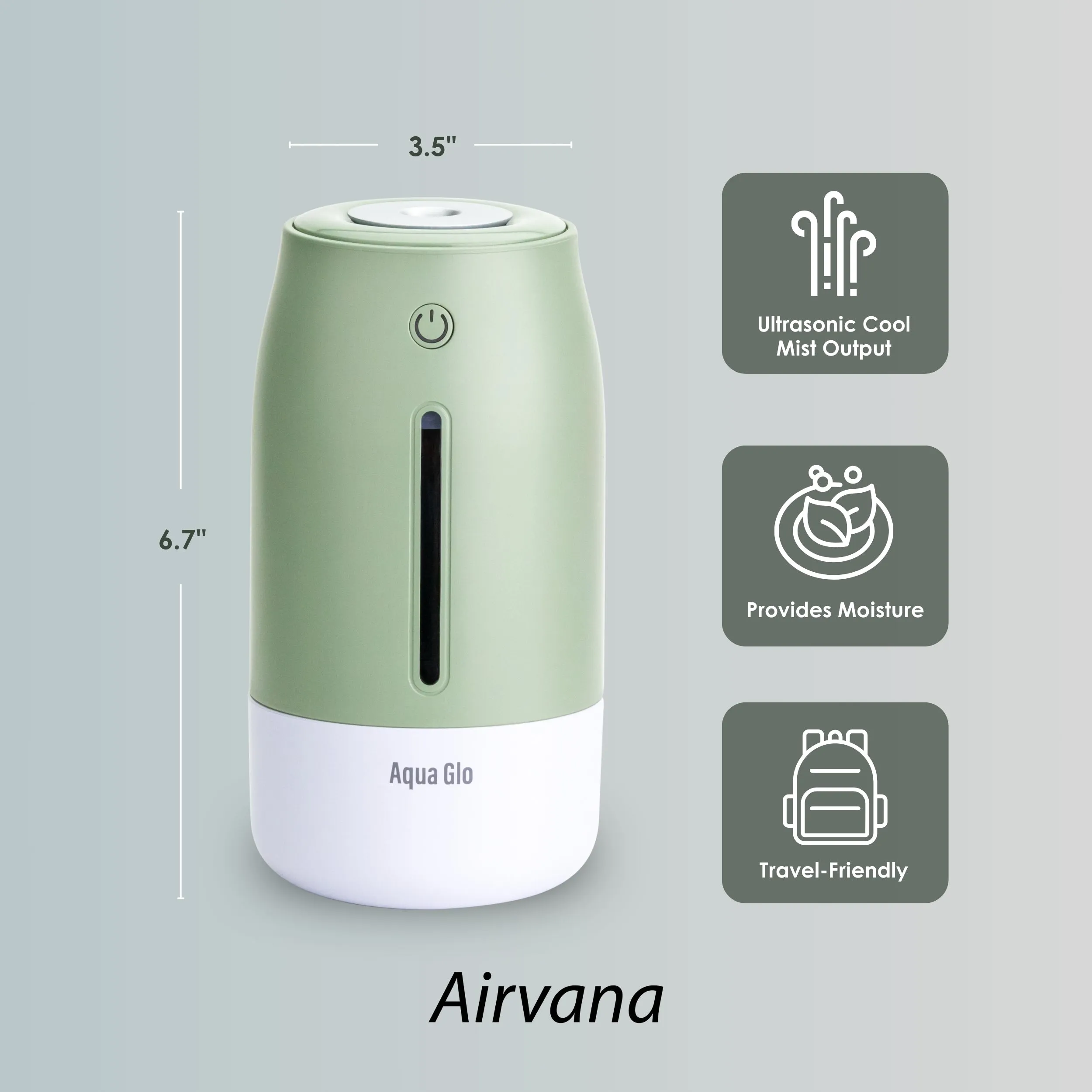 Airvana Aqua Glo Personal, Portable Humidifiers for Bedroom – Ultrasonic Cool Mist Humidifier with Built In Rechargeable Battery. Air Humidifier for Baby, Plants, Home, Office, Travel.