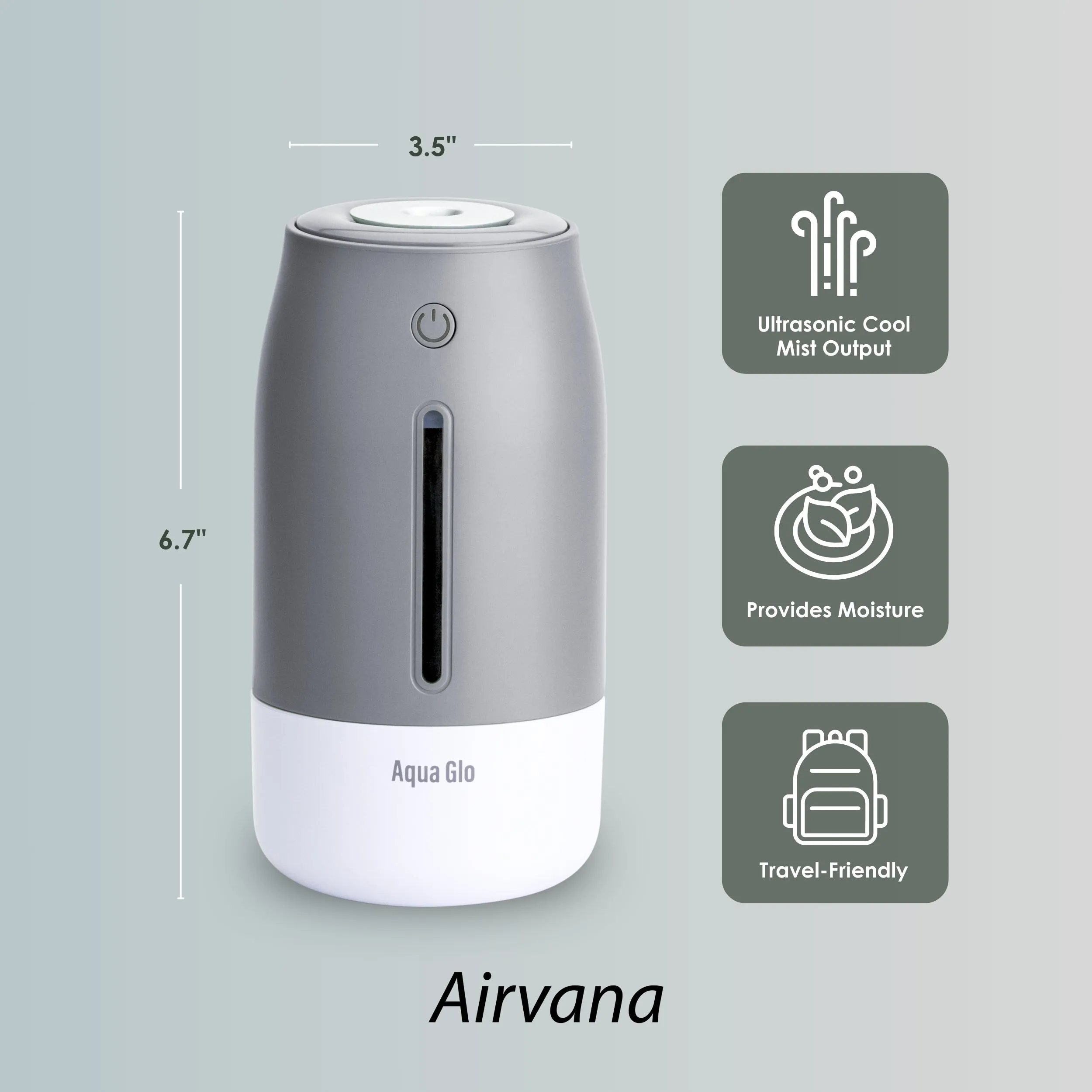 Airvana Aqua Glo Personal, Portable Humidifiers for Bedroom – Ultrasonic Cool Mist Humidifier with Built In Rechargeable Battery. Air Humidifier for Baby, Plants, Home, Office, Travel.