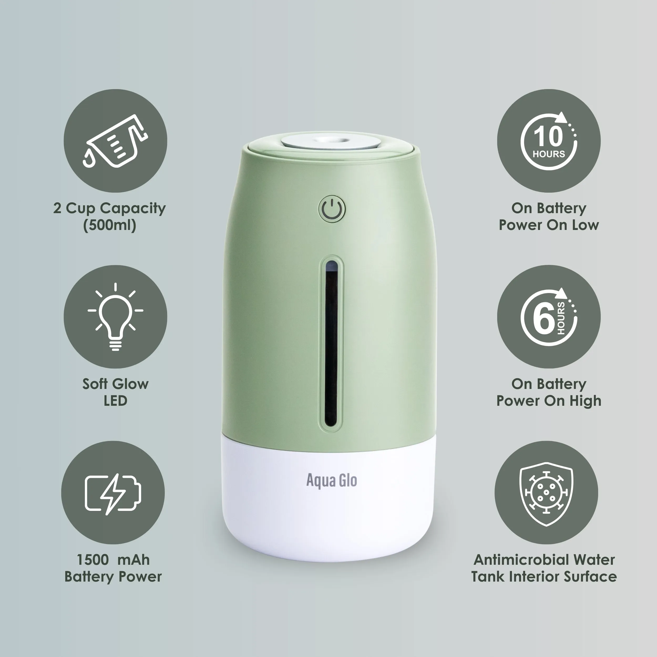Airvana Aqua Glo Personal, Portable Humidifiers for Bedroom – Ultrasonic Cool Mist Humidifier with Built In Rechargeable Battery. Air Humidifier for Baby, Plants, Home, Office, Travel.