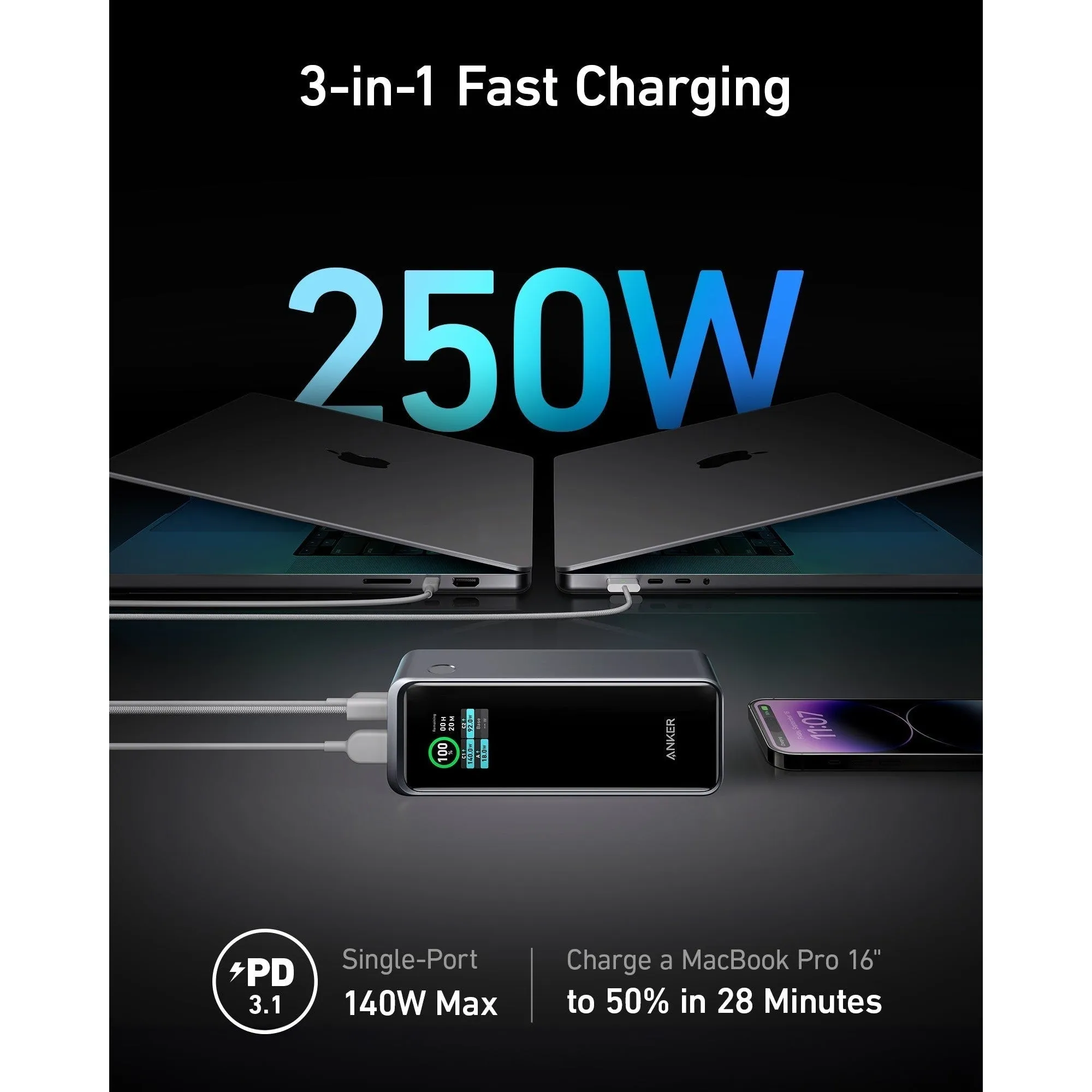 Anker Prime Power Bank 27650mAh 250W Black | A1340011