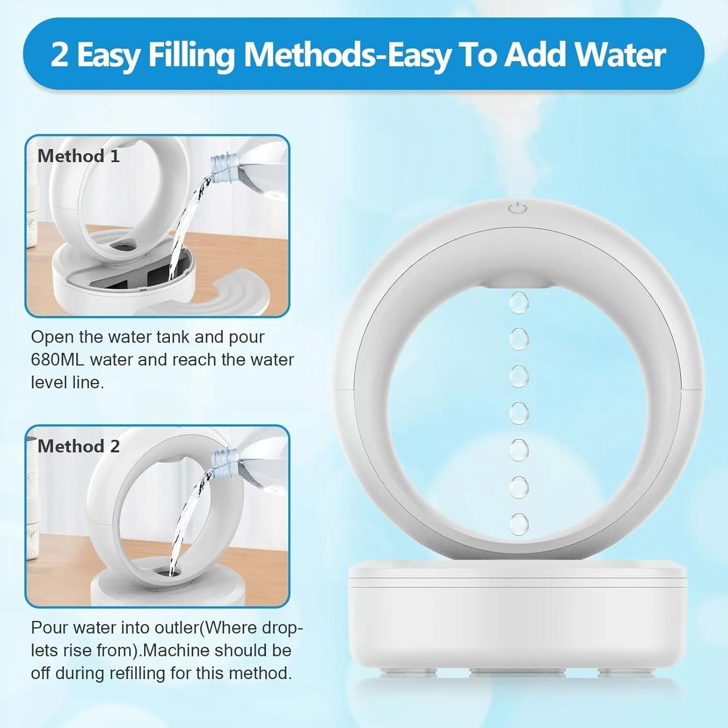 Anti-gravity Air Humidifier - 680ML Water Drop Aroma Diffuser Essential Oil Ultrasonic  Levitating Mist Maker