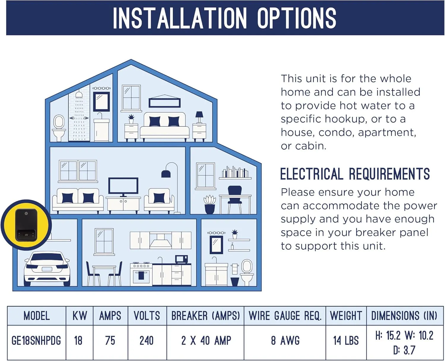 APPLIANCES Whole House Tankless Water Heater |Electric with Digital Temperature