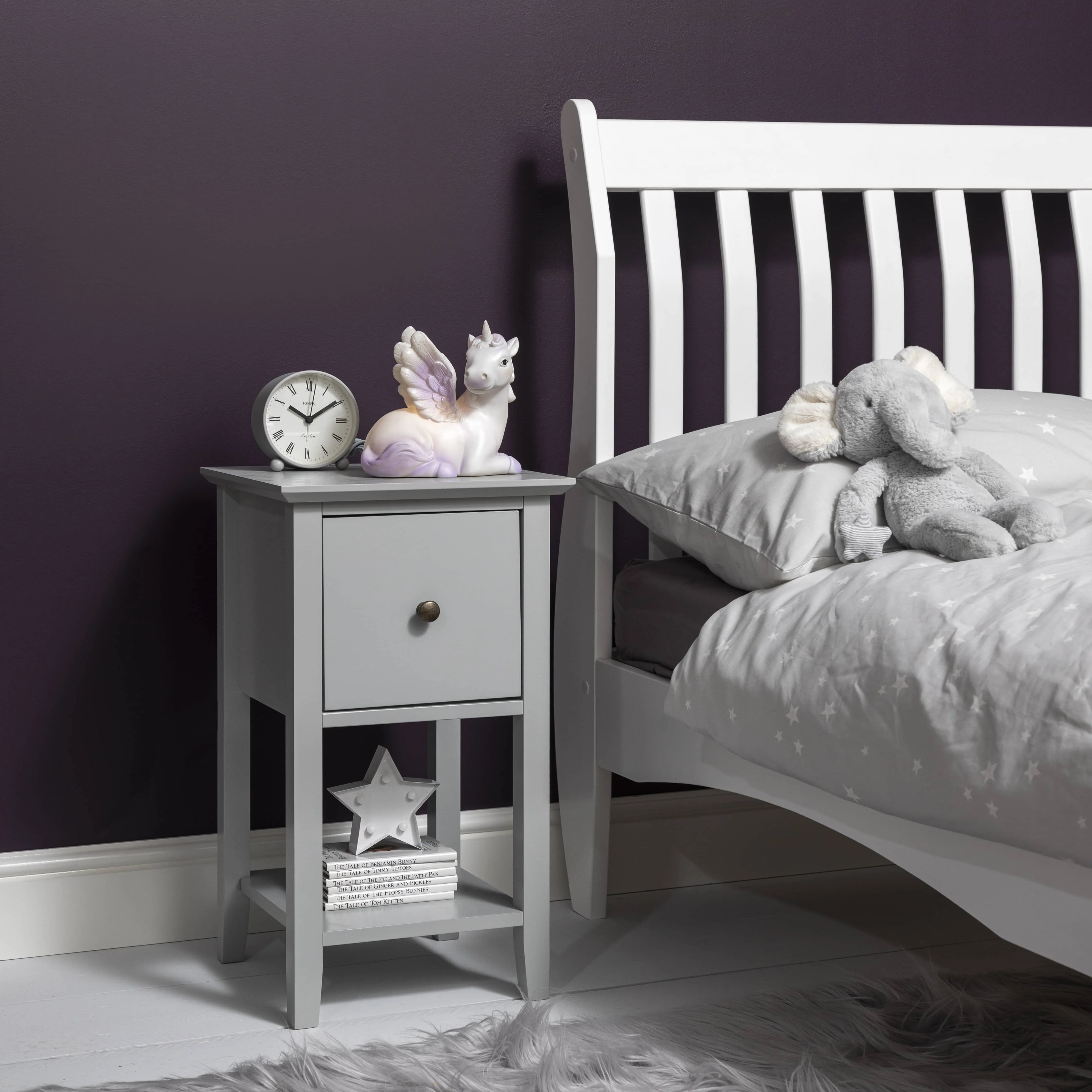 Asora Bedside Table with Drawer in Silk Grey