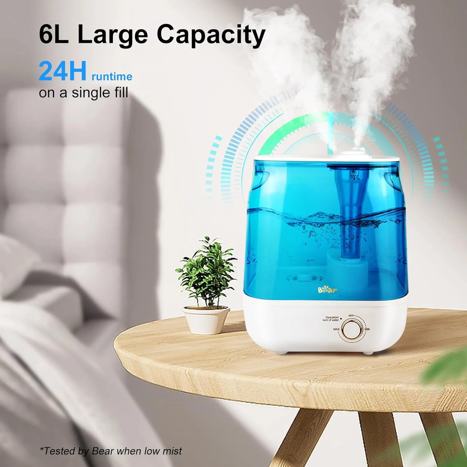 Bear Humidifiers for Bedroom Large Room, JSQ-F60A4,Top Fill 6L Super Powerful Cool Mist Humidifier