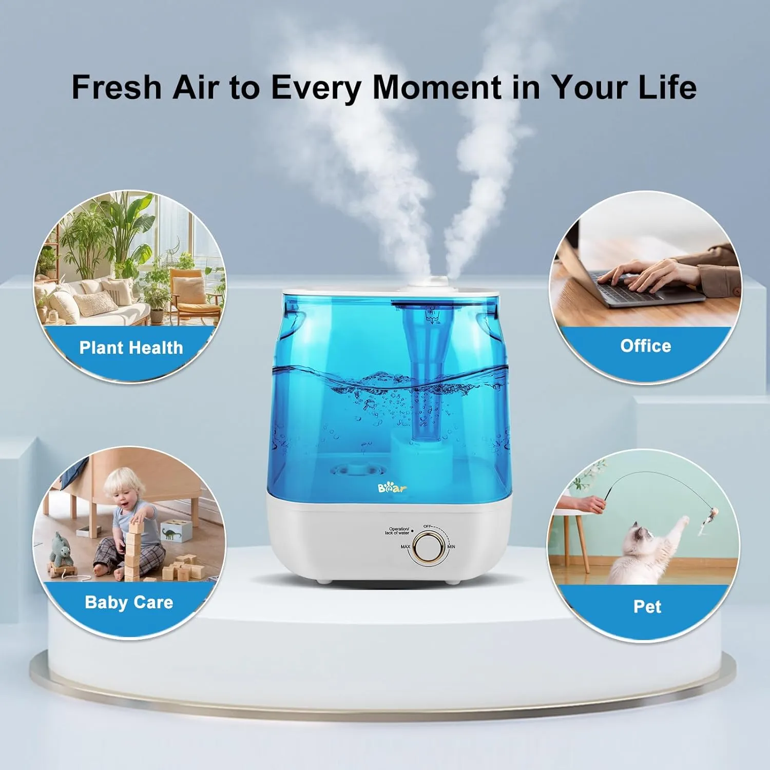 Bear Humidifiers for Bedroom Large Room, JSQ-F60A4,Top Fill 6L Super Powerful Cool Mist Humidifier
