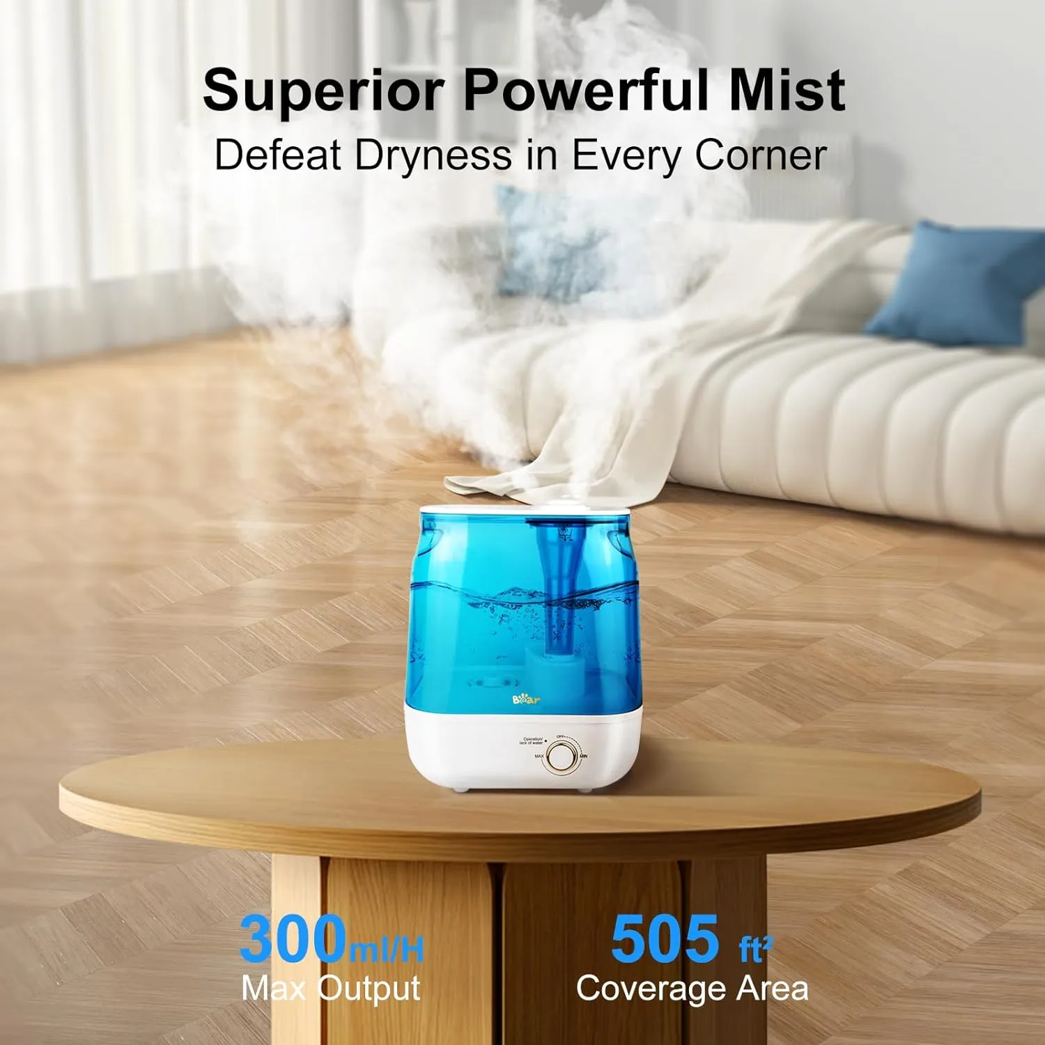 Bear Humidifiers for Bedroom Large Room, JSQ-F60A4,Top Fill 6L Super Powerful Cool Mist Humidifier