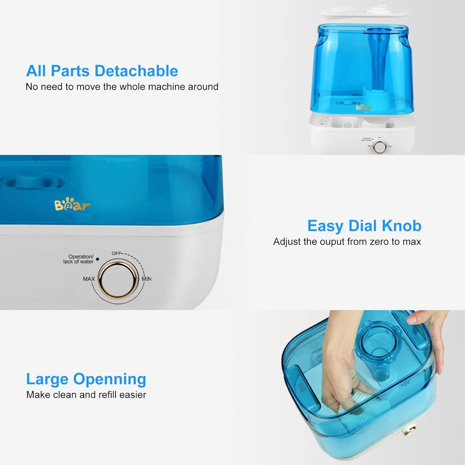 Bear Humidifiers for Bedroom Large Room, JSQ-F60A4,Top Fill 6L Super Powerful Cool Mist Humidifier