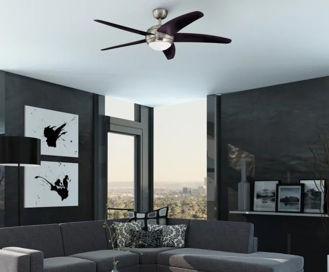 Bendan 52-Inch Five-Blade Indoor Ceiling Fan, Satin Chrome Finish with Dimmable LED Light Fixture, Remote Control Included