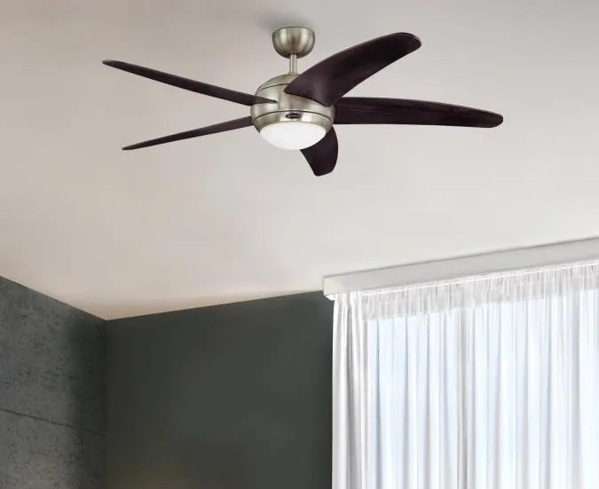 Bendan 52-Inch Five-Blade Indoor Ceiling Fan, Satin Chrome Finish with Dimmable LED Light Fixture, Remote Control Included