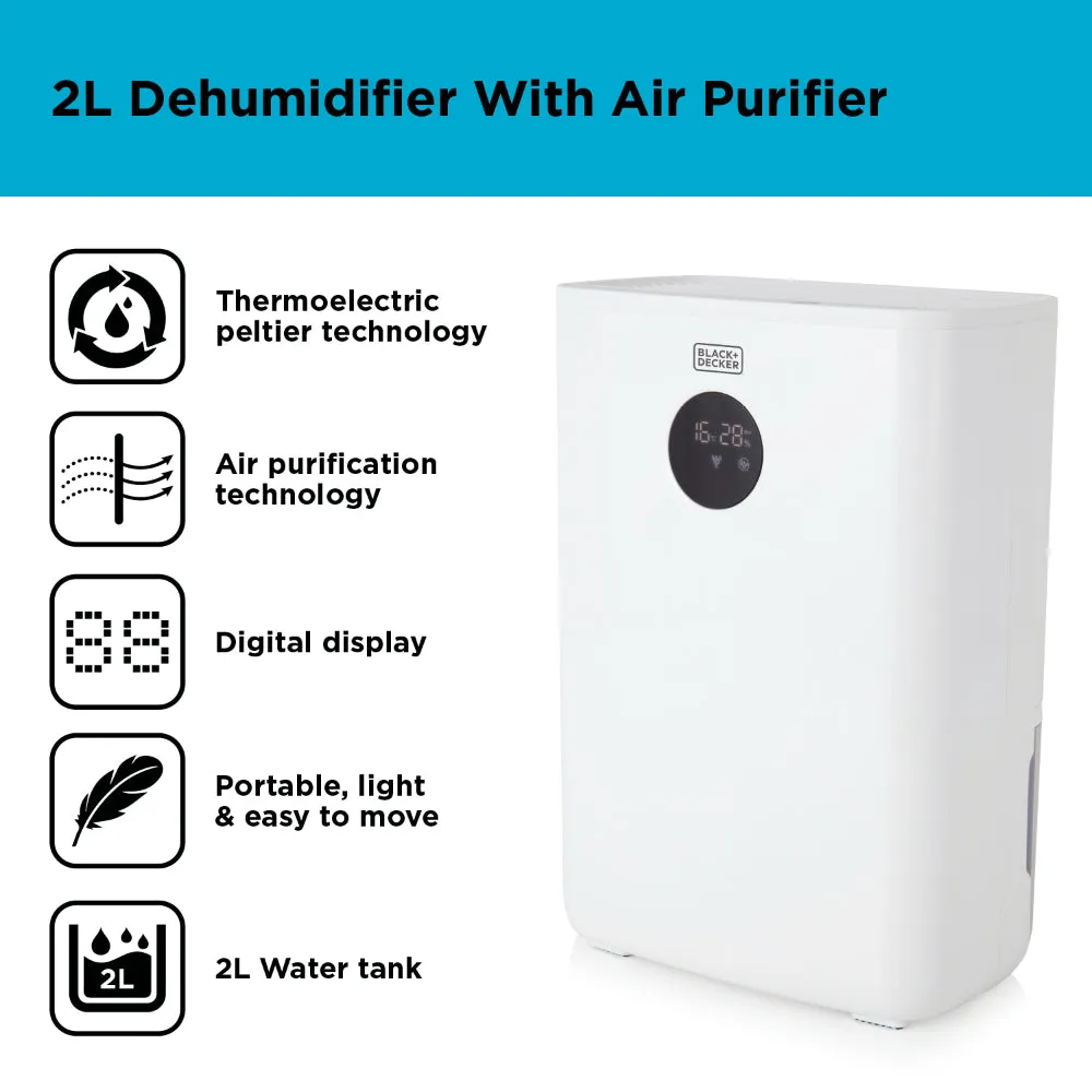 Black Decker Dehumidifier & Air Purifier 2L  - White
