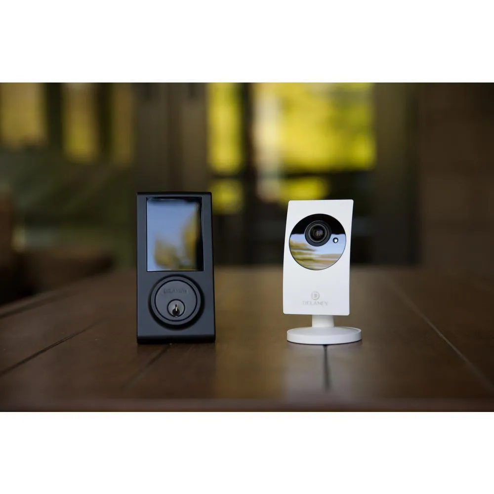 Black Touchscreen ZWave Single Cylinder Smartlock Deadbolt with Camera Gateway