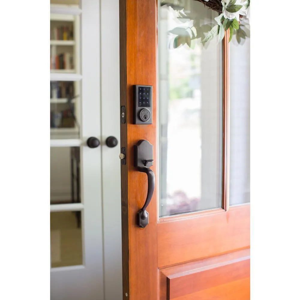 Black Touchscreen ZWave Single Cylinder Smartlock Deadbolt with Camera Gateway