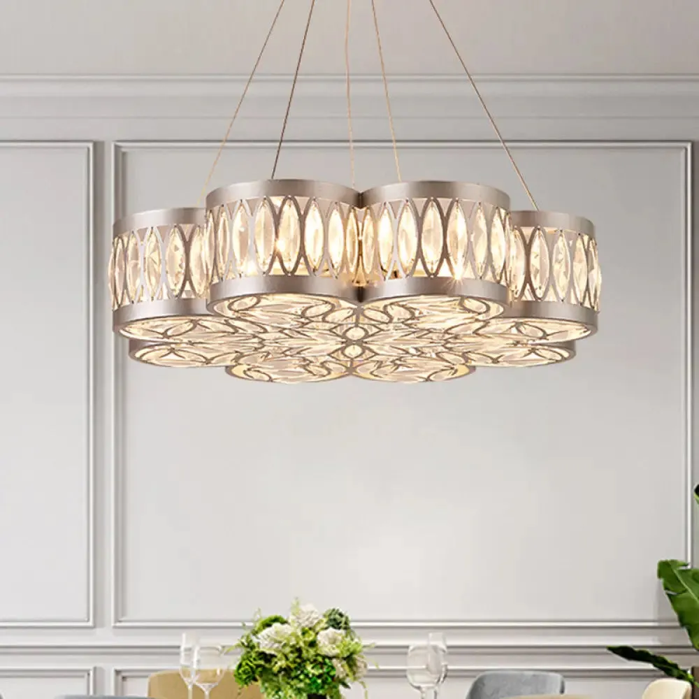 Bloom Crystal Chandelier Pendant Light - Modern Dining Room Lighting Fixture with 3 Bulbs, Silver Finish