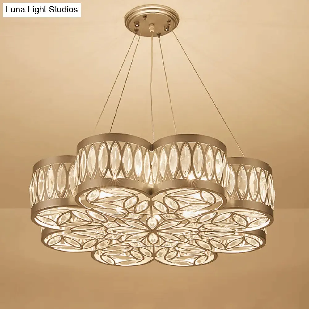 Bloom Crystal Chandelier Pendant Light - Modern Dining Room Lighting Fixture with 3 Bulbs, Silver Finish