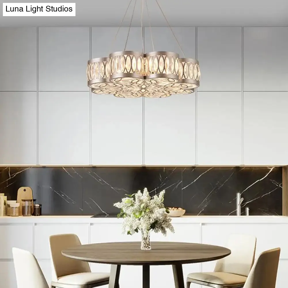 Bloom Crystal Chandelier Pendant Light - Modern Dining Room Lighting Fixture with 3 Bulbs, Silver Finish