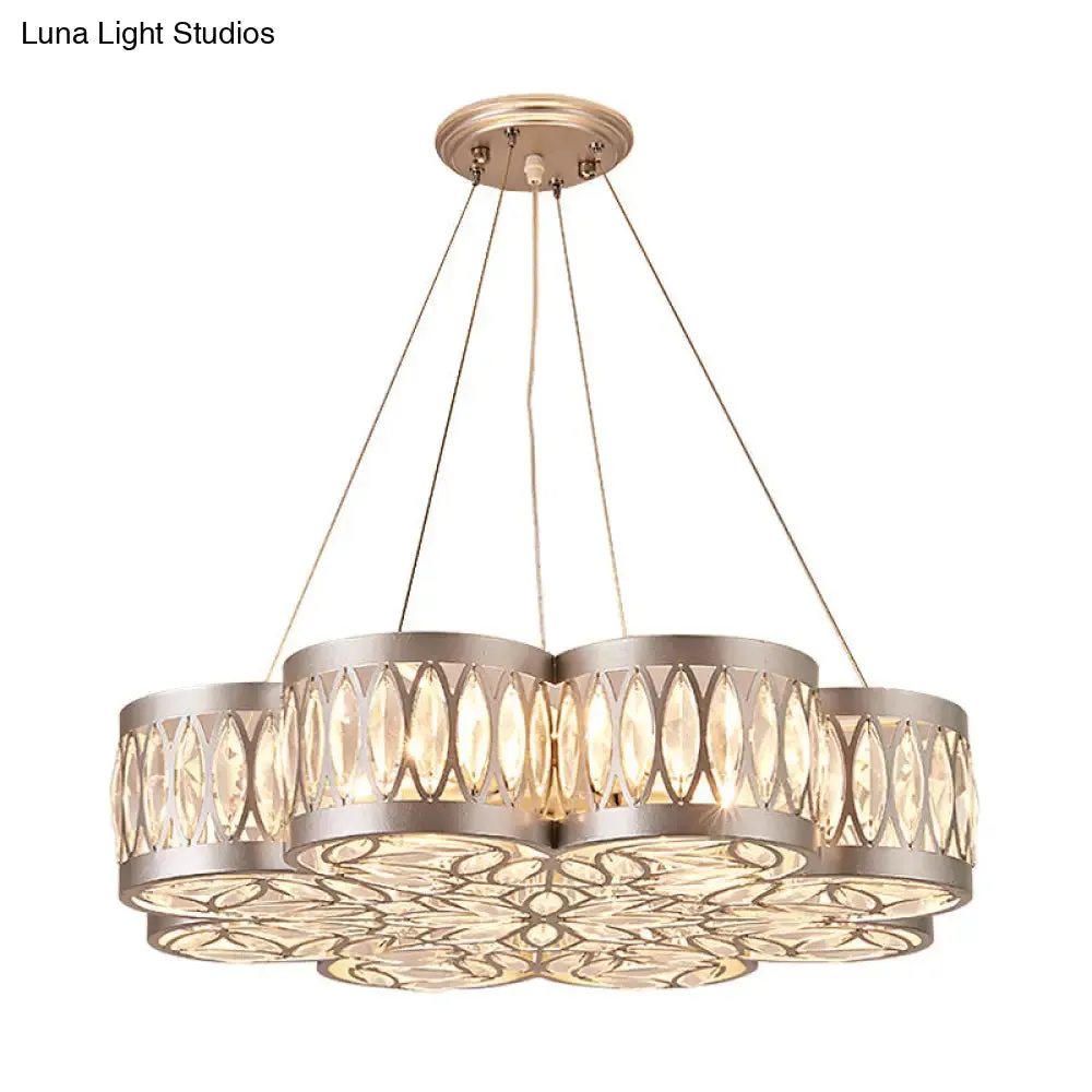 Bloom Crystal Chandelier Pendant Light - Modern Dining Room Lighting Fixture with 3 Bulbs, Silver Finish