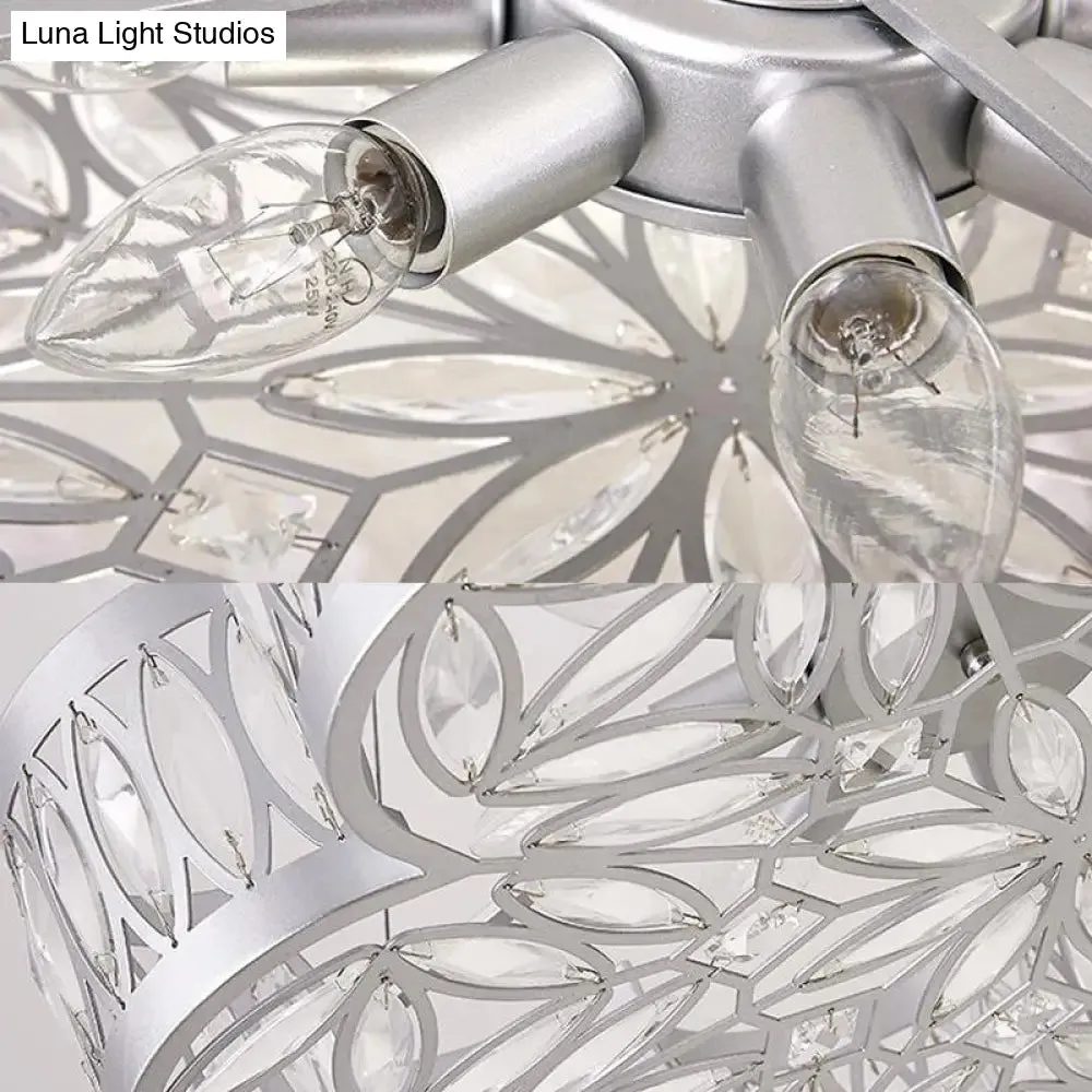Bloom Crystal Chandelier Pendant Light - Modern Dining Room Lighting Fixture with 3 Bulbs, Silver Finish