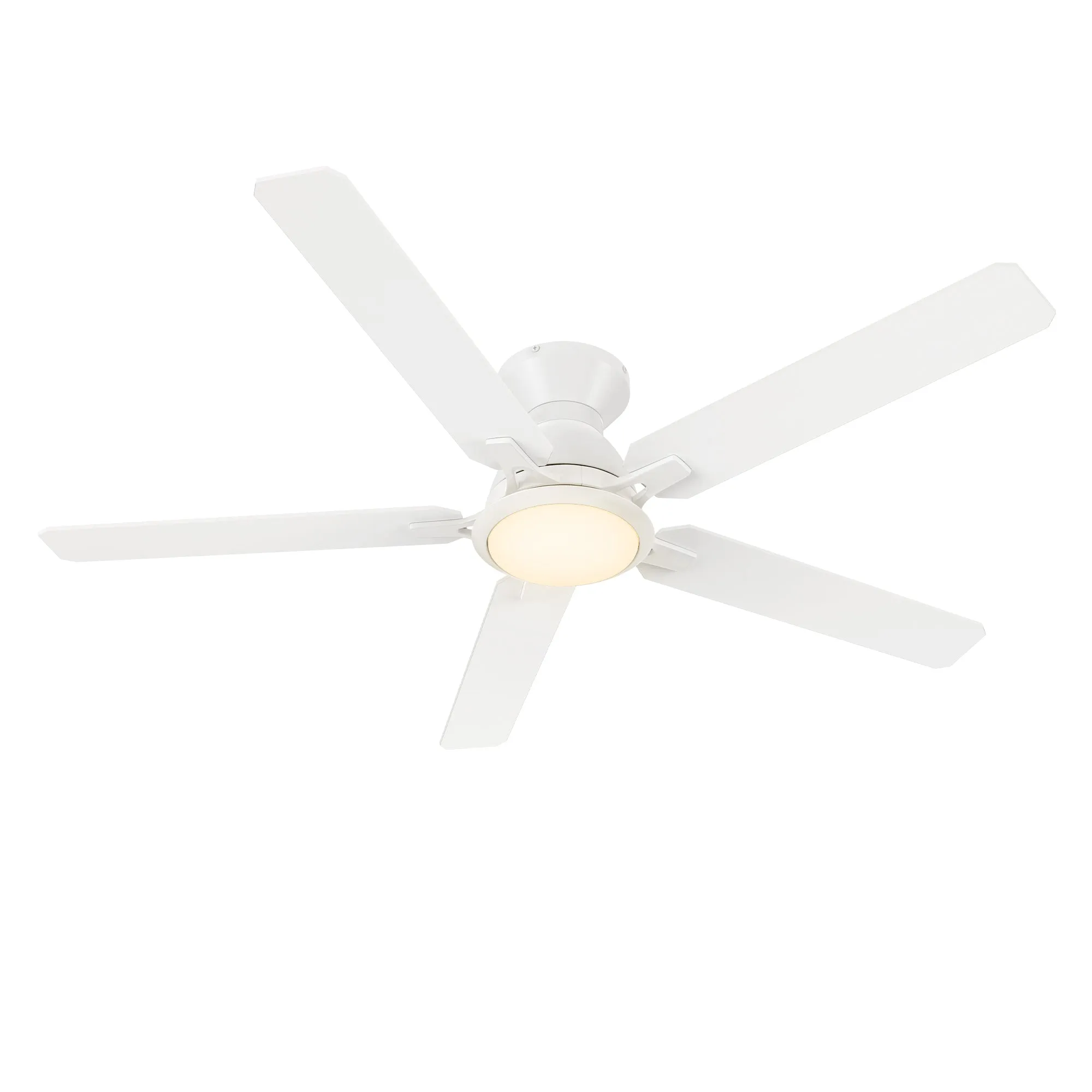 BRISTOL 52 inch 5-Blade Flush Mount Ceiling Fan with LED Light & Remote Control - White/White