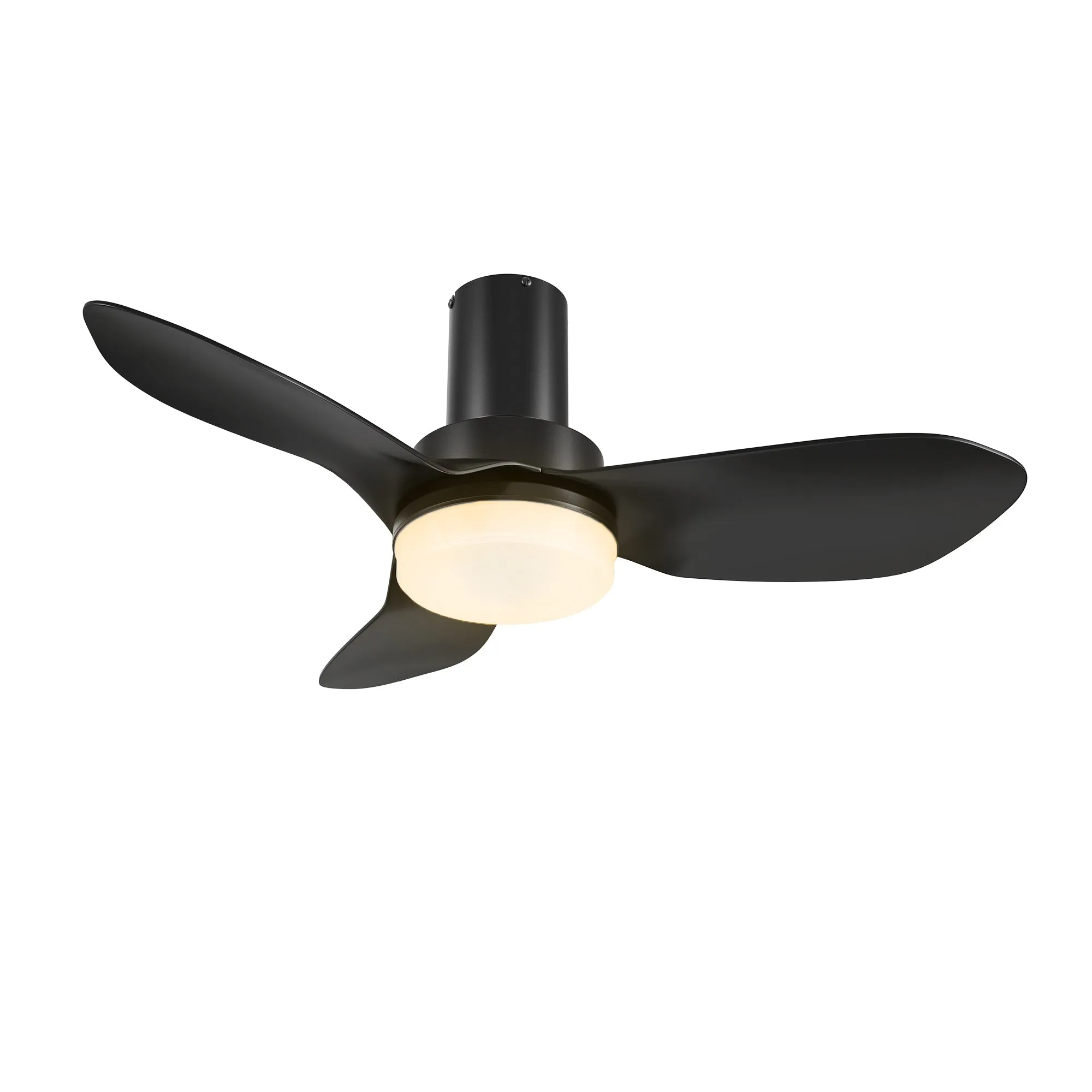 BUDE 36 inch 3-Blade Low Profile Ceiling Fan with LED Light & Remote Control - Black/Black