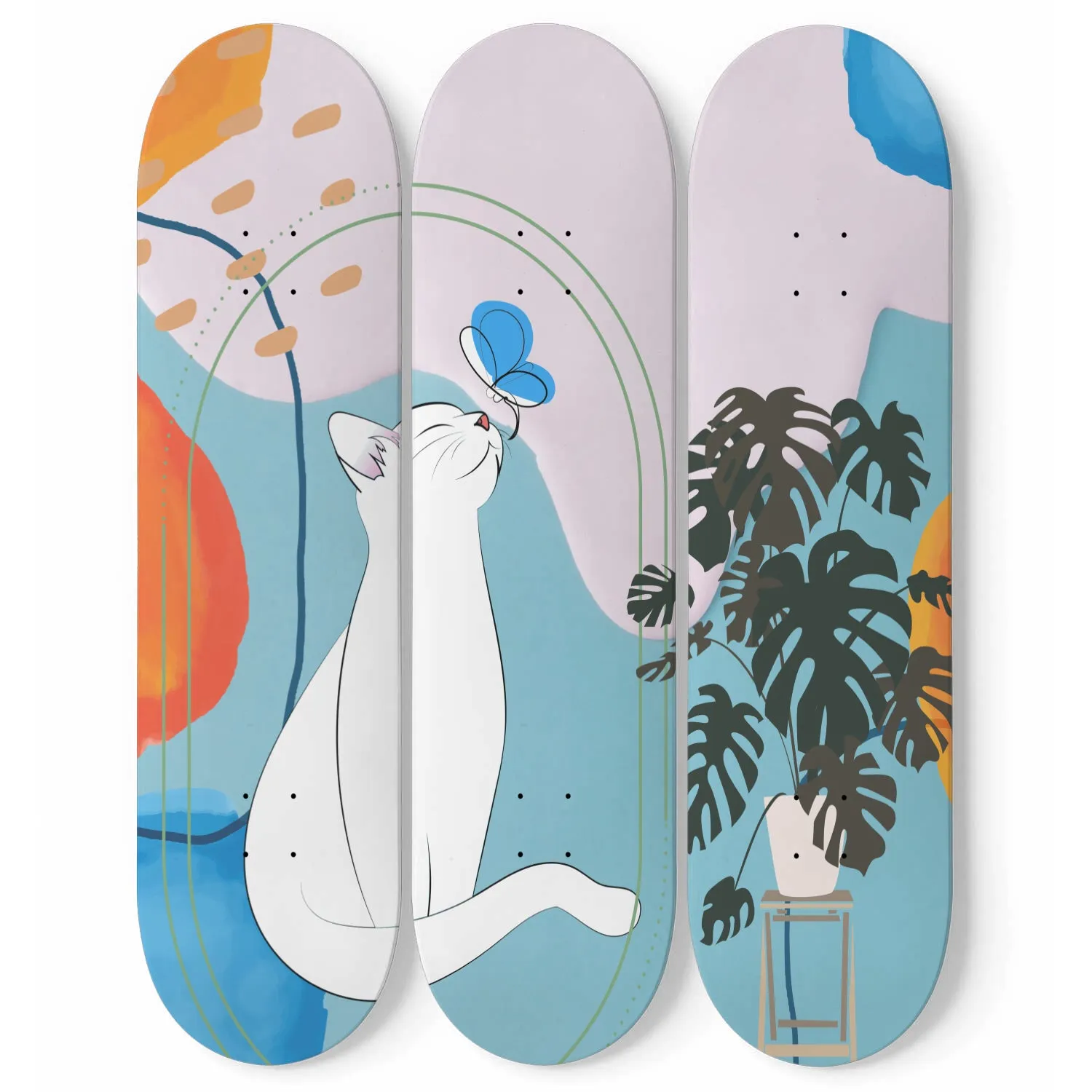 Cat Minimalist 3 piece skateboard art